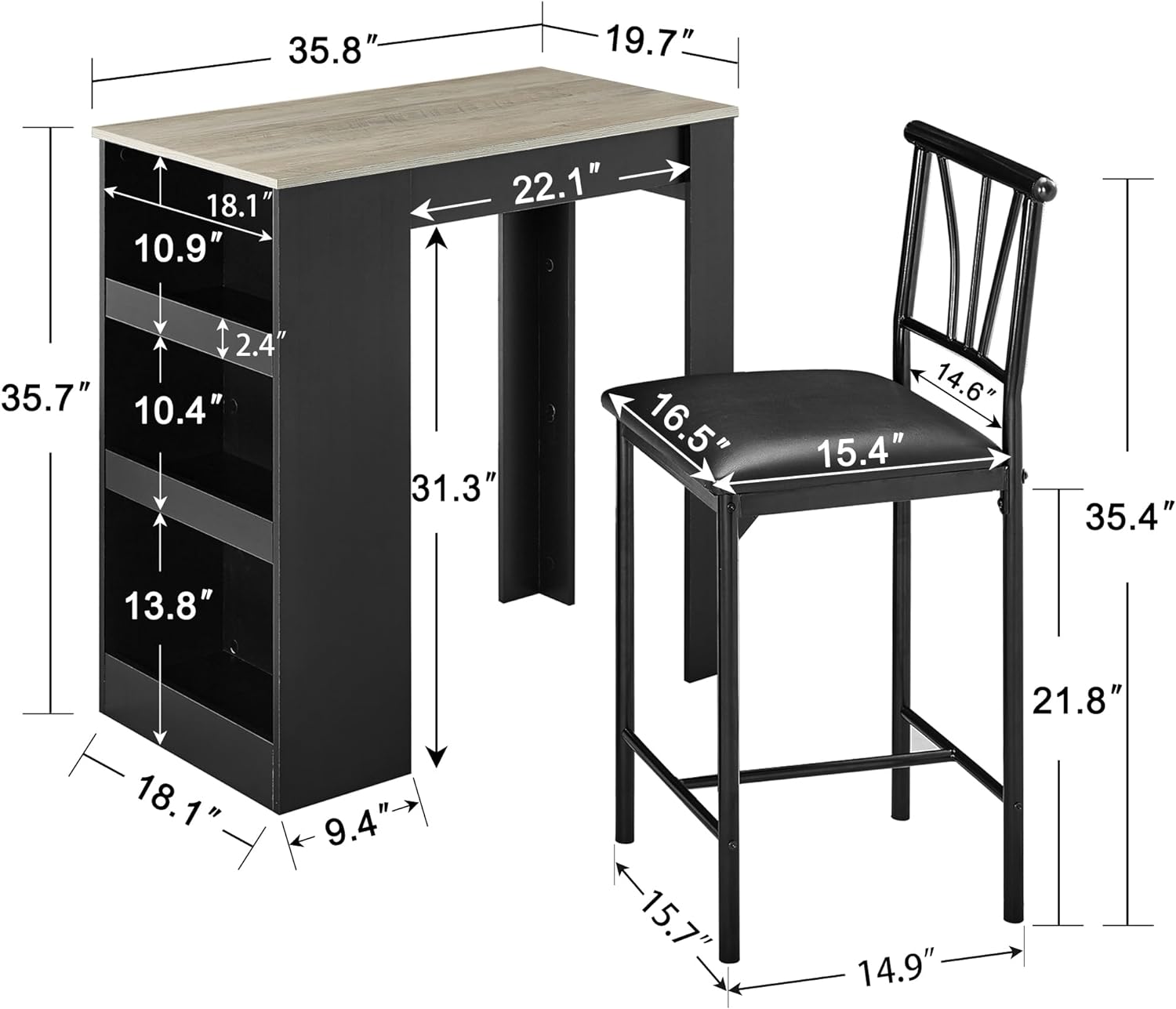 VECELO Small Bar Table and Chairs Tall Kitchen Breakfast Nook with Stools/Dining Set for 2 - VECELO