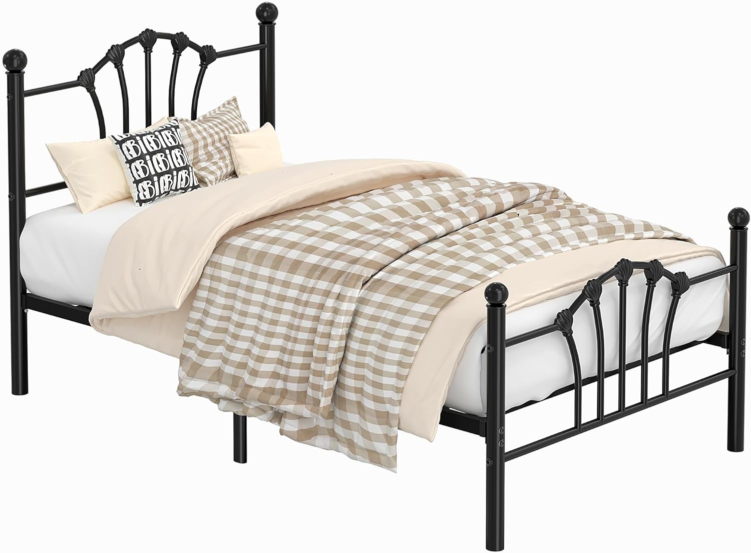 VECELO Twin Size Metal Bed Frame with Shell Headboard and Footboard