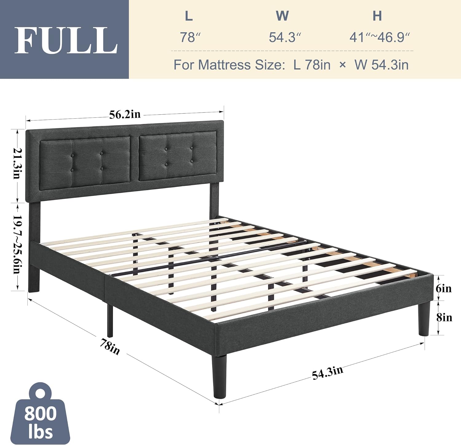 VECELO Upholstered Platform Bed Frame with Height Adjustable Headboard - VECELO