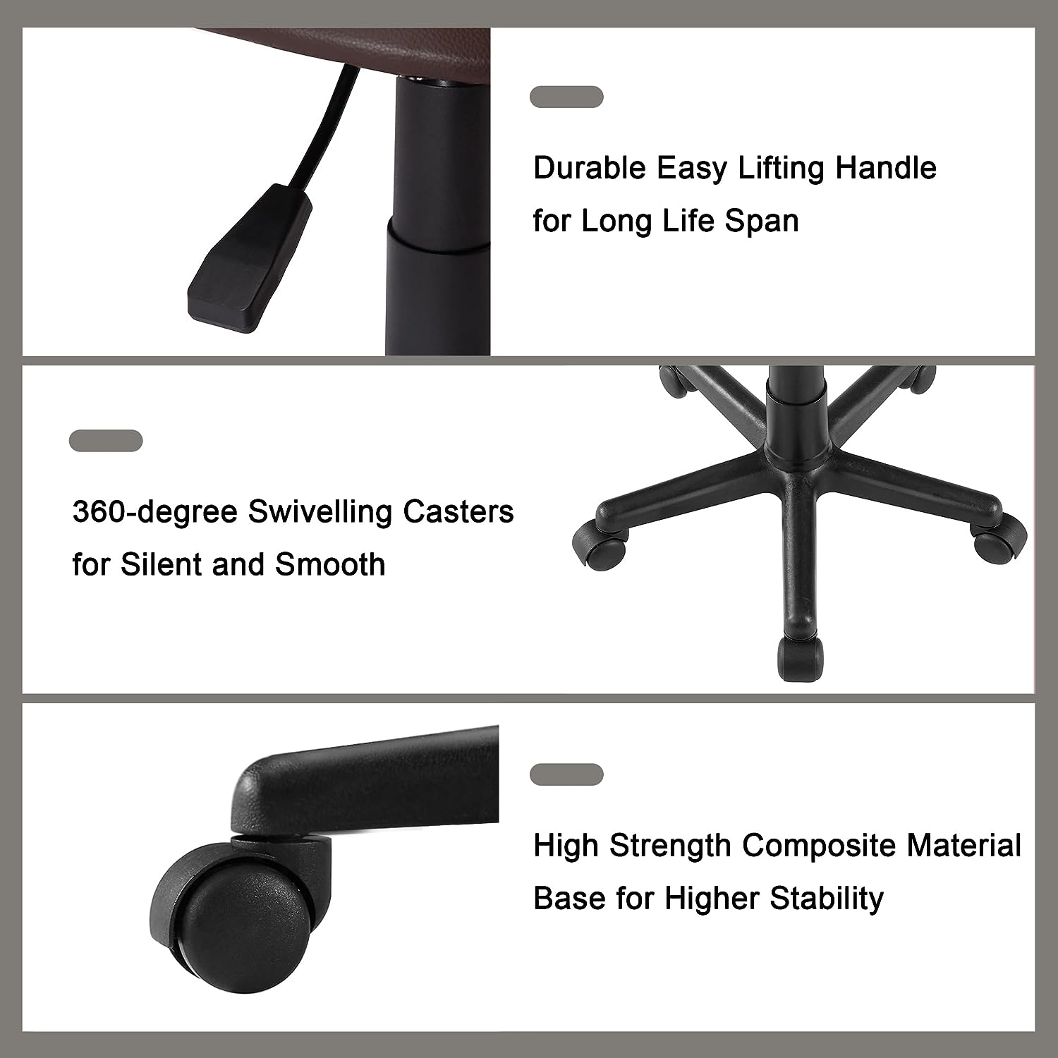 VECELO Armless Home Office Chair Low-Back Height Adjustable Stools - VECELO