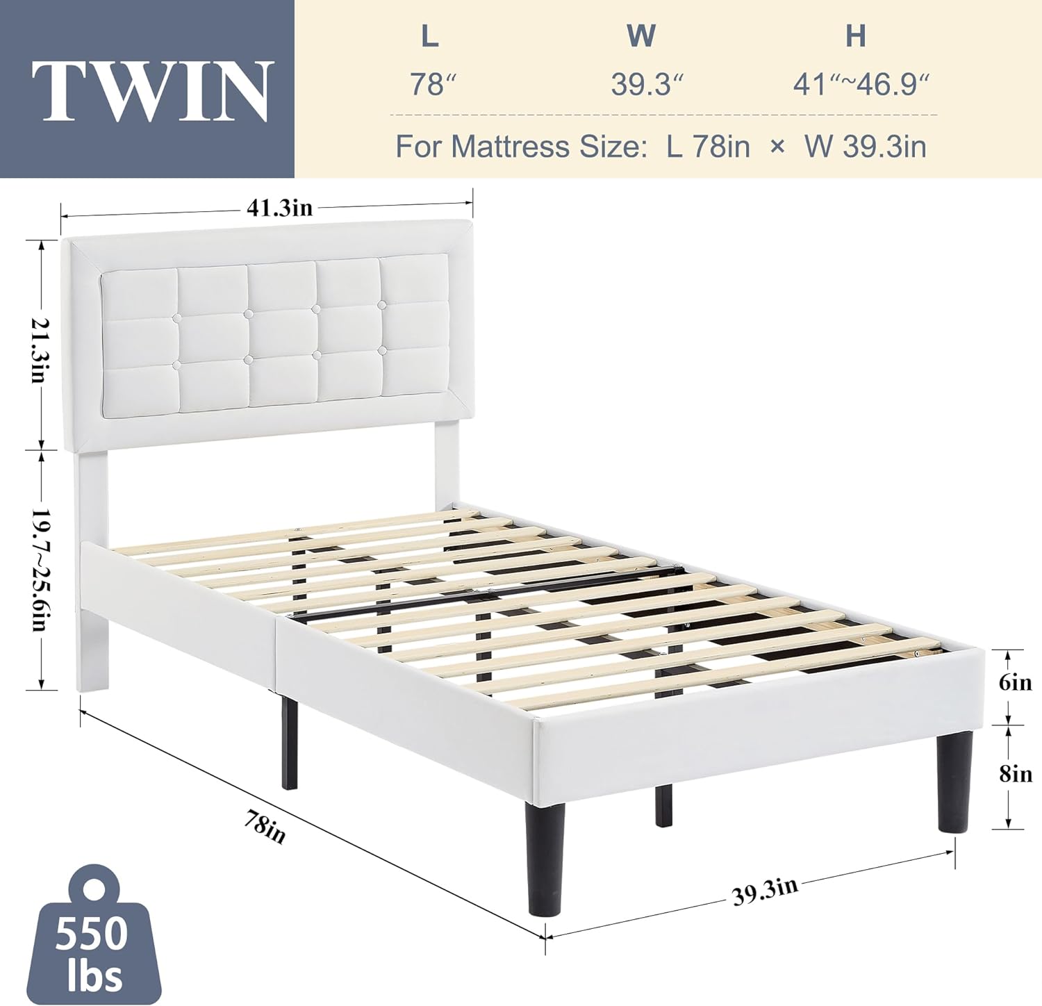 VECELO Upholstered Platform Bed Frame with Height Adjustable Headboard - VECELO