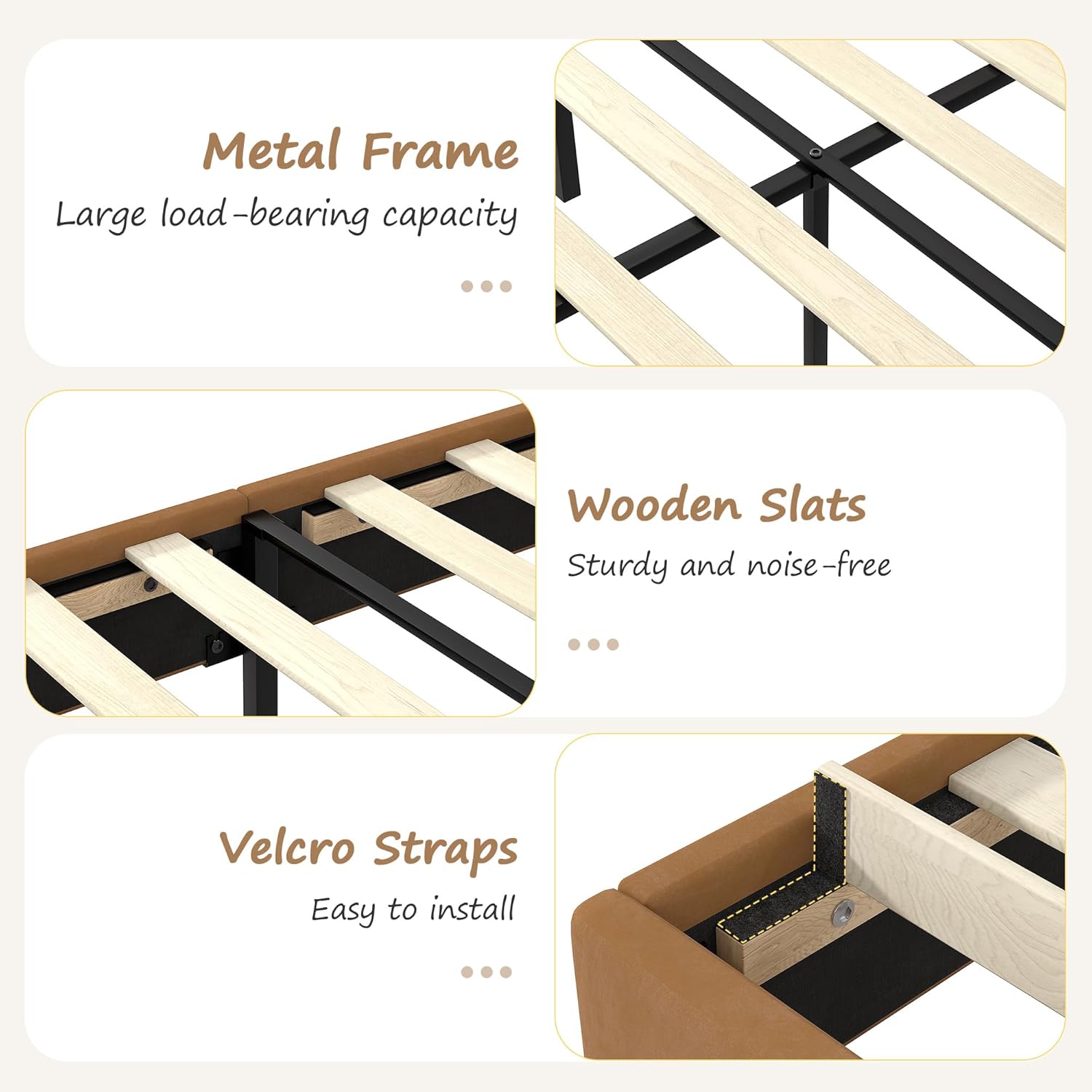 VECELO Twin Size Bed Frame with LED Light, Upholstered Platform Bedframe with Bear Adjustable Headboard