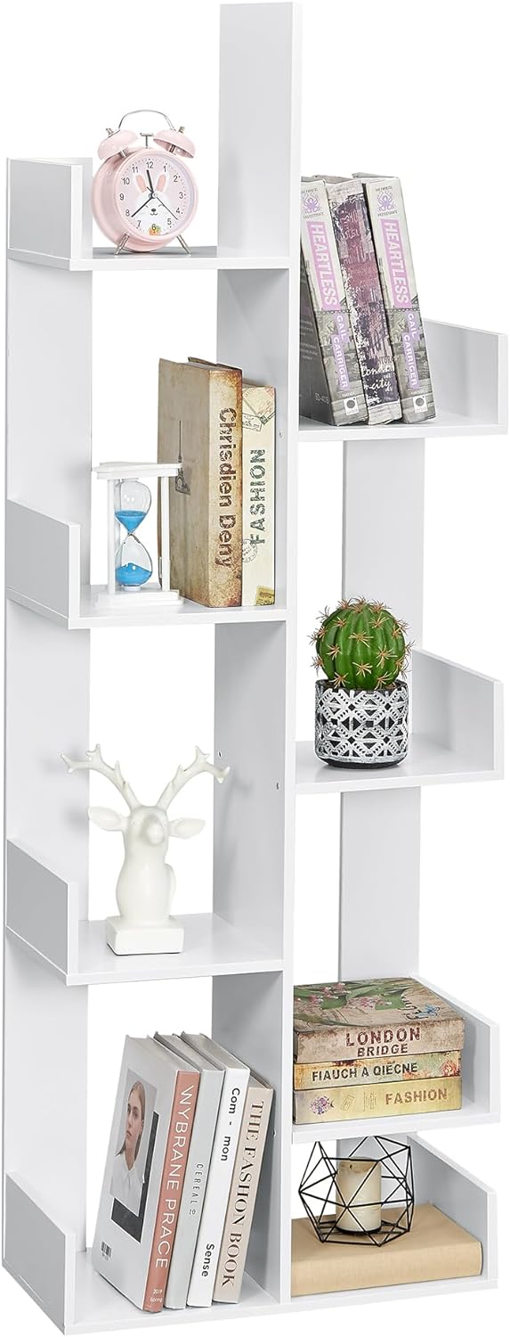 VECELO Tree Bookshelf, Geometric 8 Shelf Tree Bookcase Wood Bookshelves Display
