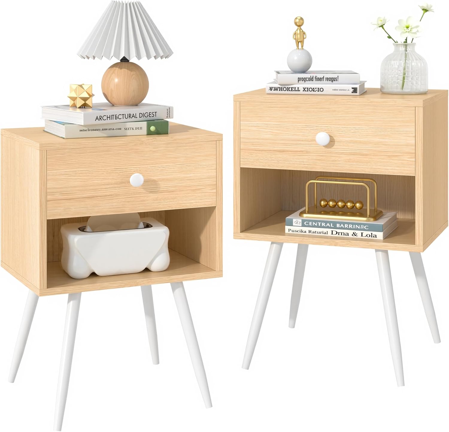 VECELO Nightstands Set of 2, Mid Century Modern End Bedside Table
