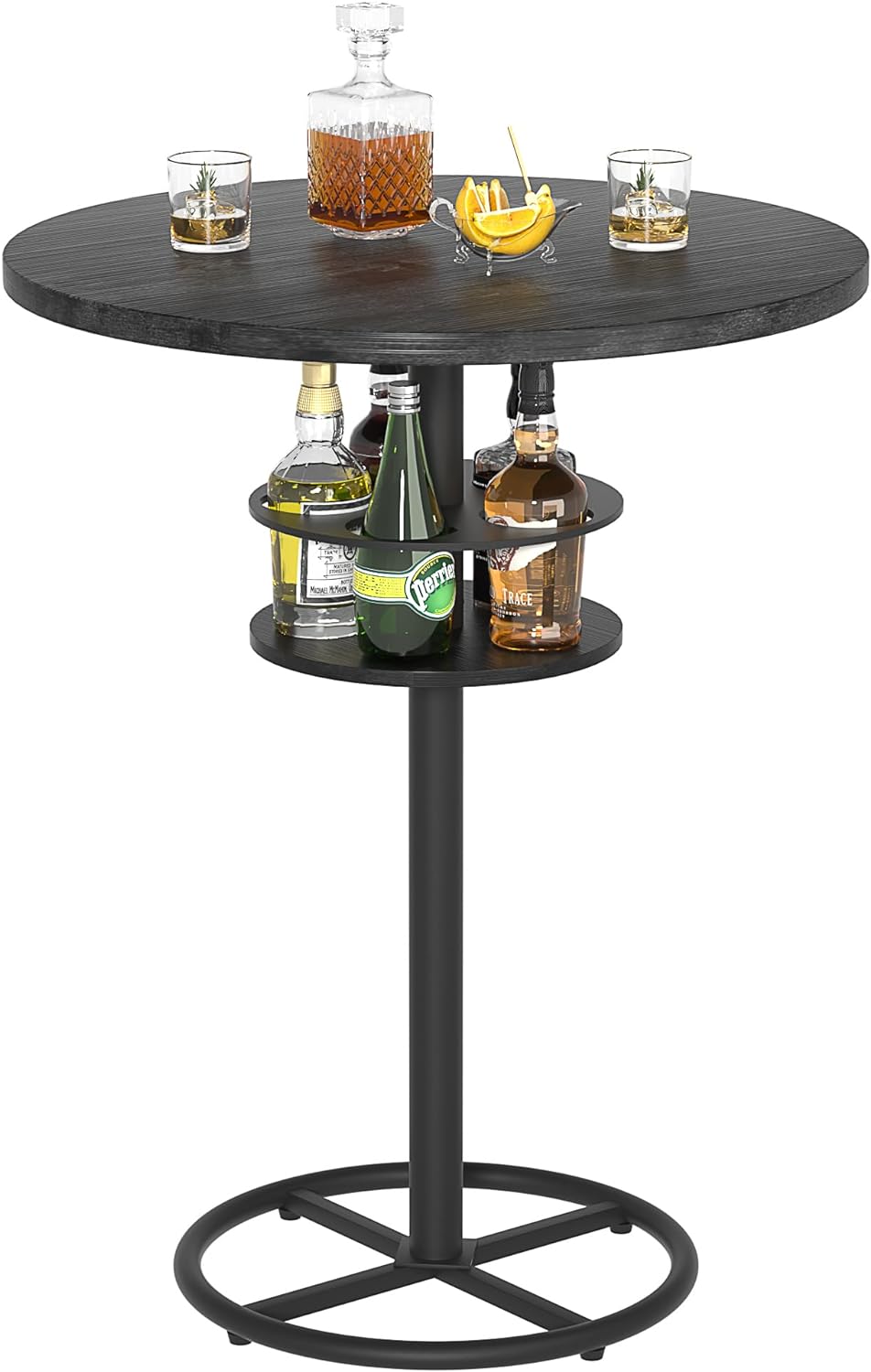 VECELO 3 Piece Bar Table Set, Small 2-Tier Round Pub Table with Barstools - VECELO