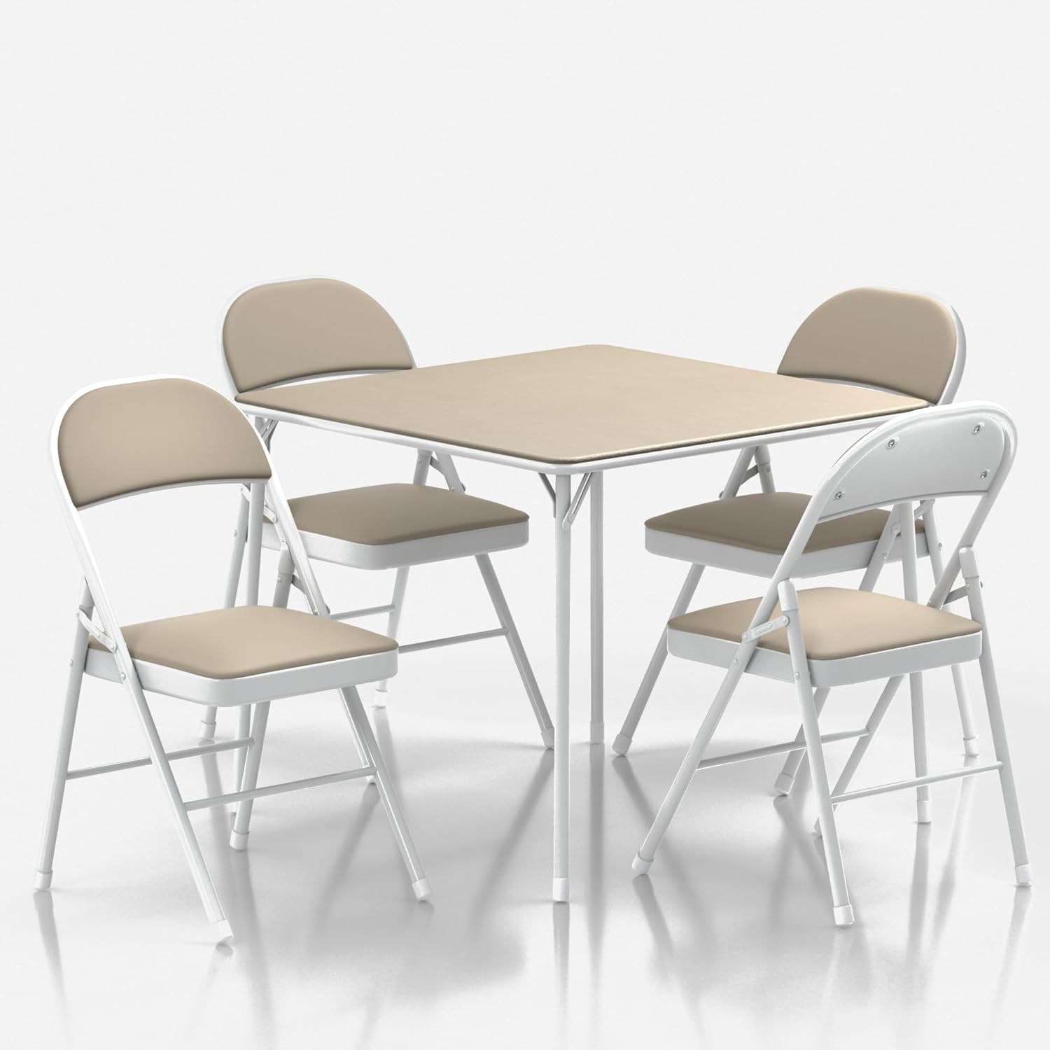 VECELO Portable Folding Card Table Square and Chair Sets with Collapsible Legs & Vinyl Upholstery (5 PCS) - VECELO