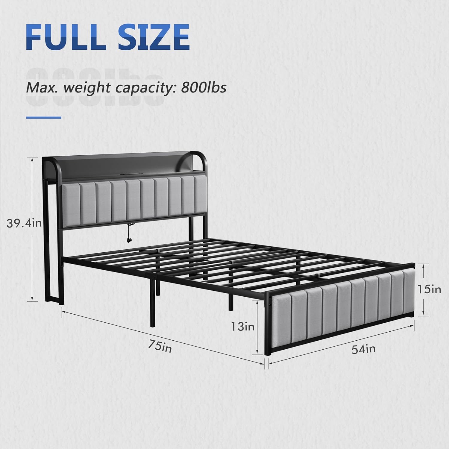 VECELO Bed Frame with Storage, Upholstered Platform Bedframe with Headboard - VECELO