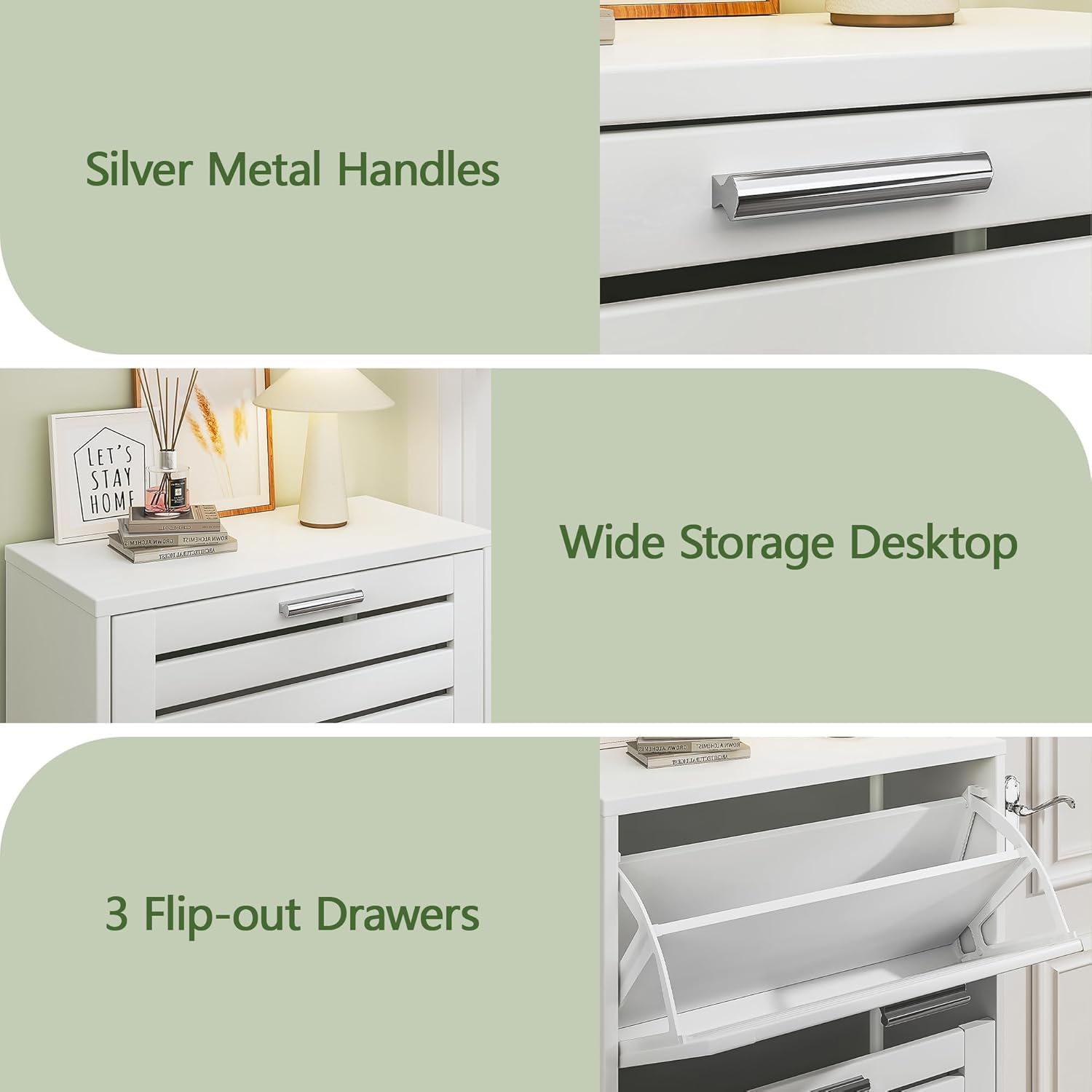 VECELO Shoe Storage Cabinet with 3 Flip Drawers