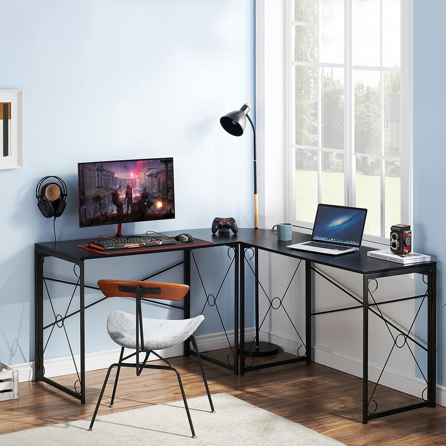 VECELO L Shaped Large Computer Corner Desk Industrial Home Office Workstation