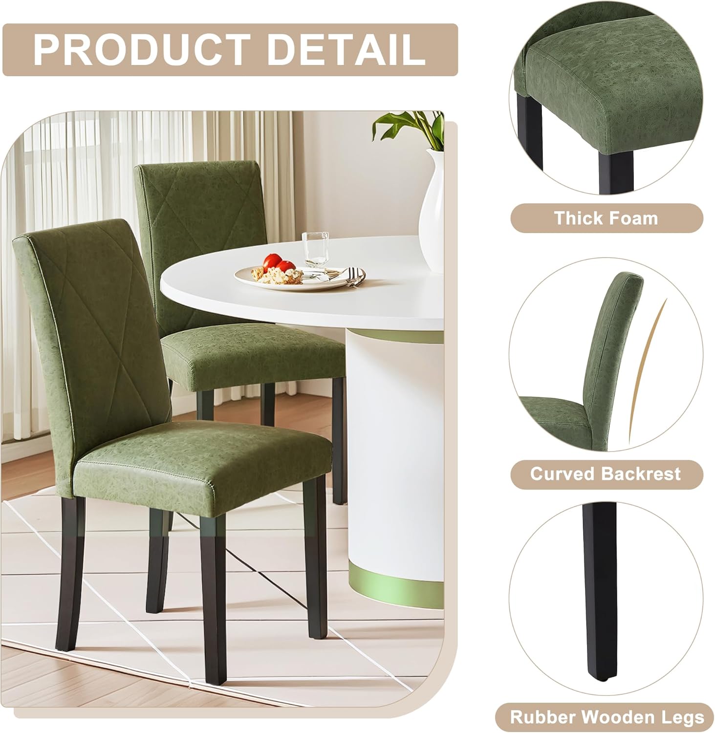 VECELO Upholstered Dining Chairs Set of 2 Modern Fabric and High Back & Solid Wood Legs for Kitchen