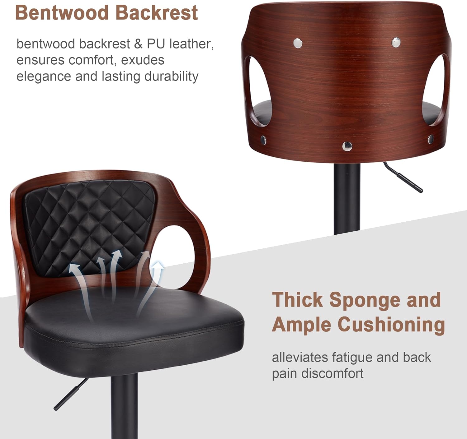VECELO Bar Stool Set of 2, Counter Height Stools with Bentwood Back - VECELO