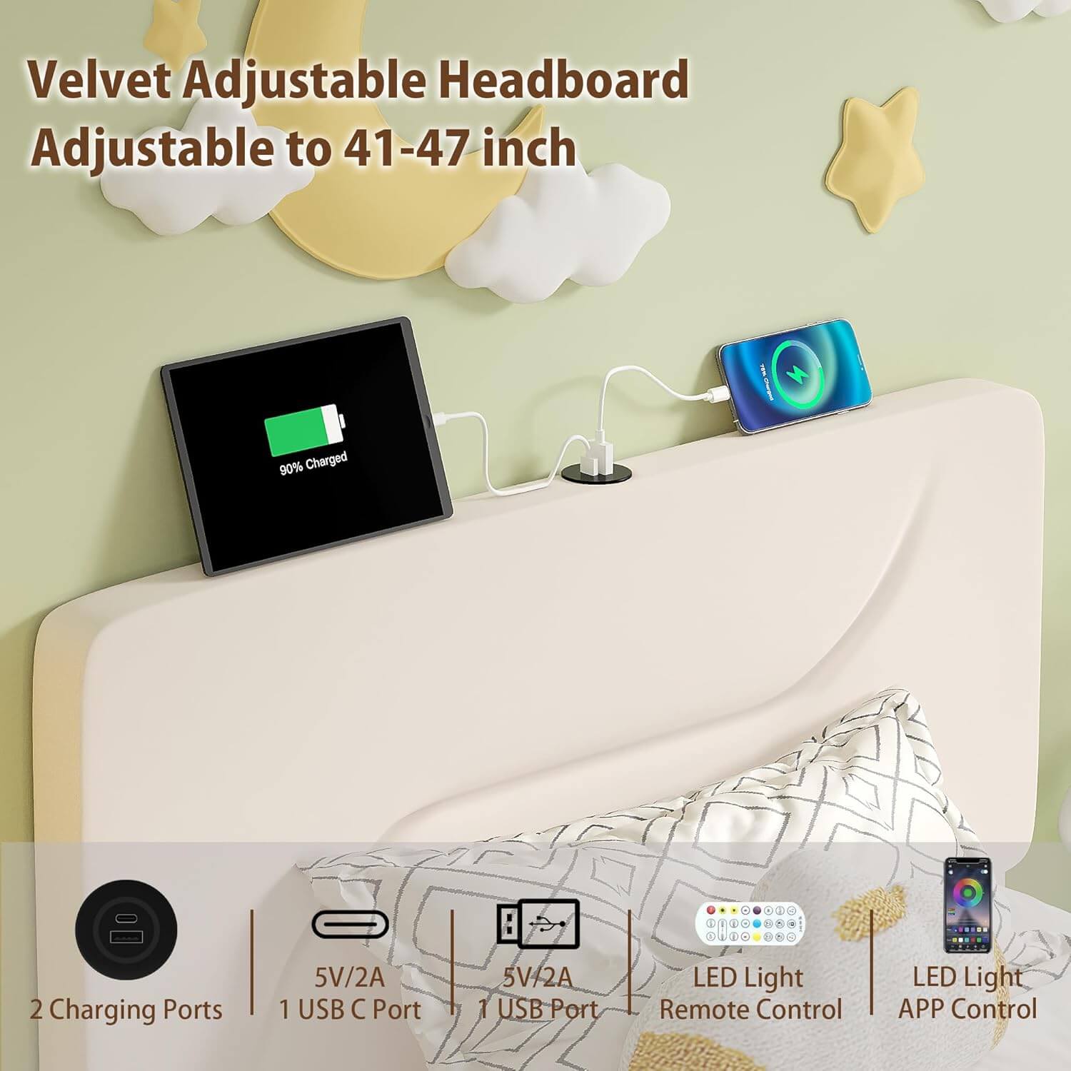 VECELO Bed Frame with LED Lights - VECELO