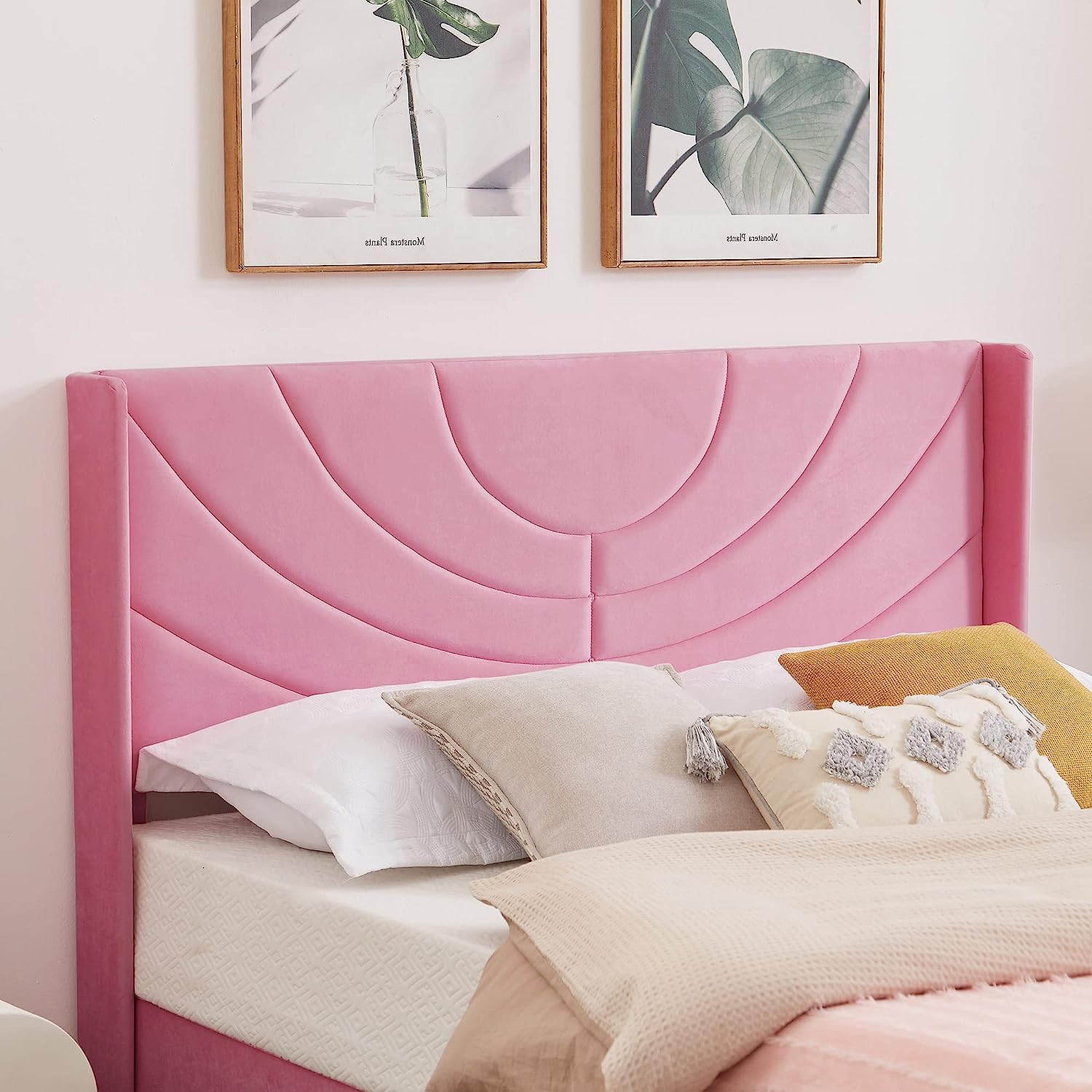 VECELO Upholstered Platform Bed Frame with Adjustable Fabric Headboard