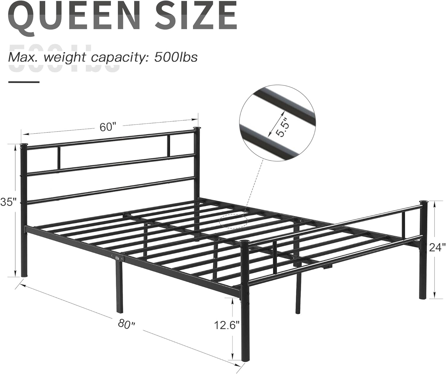 VECELO Platform Bed Frame with Headboard and Footboard, 12'' Under-Bed Storage & Strong Metal Slats Support - VECELO