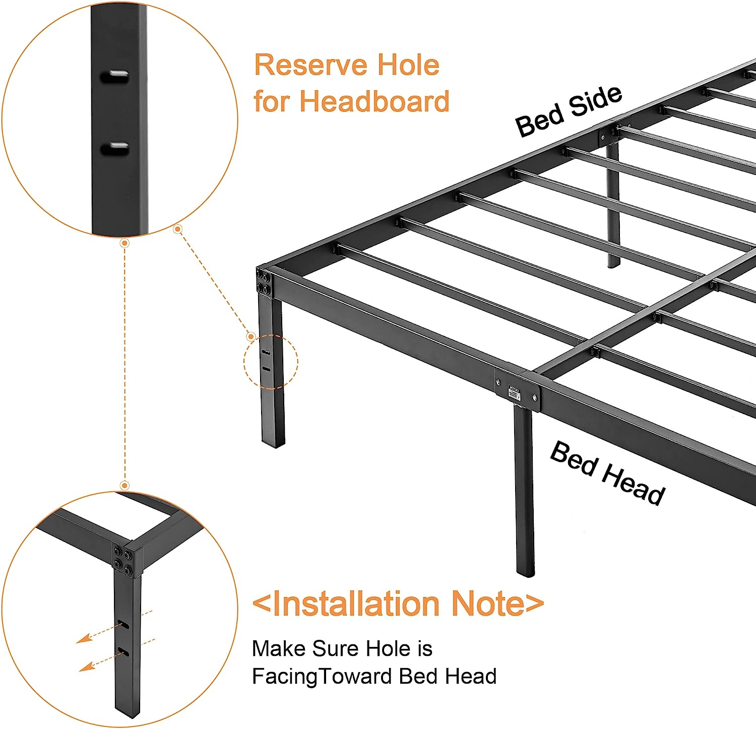 VECELO Metal Platform Bed Frame Heavy Duty Steel Slat, No Box Spring Needed