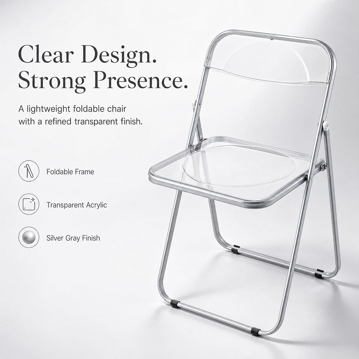 VECELO Transparent Acrylic Folding Chairs Set of 4 or 8 Clear Stackable Dining Chairs Metal Frame