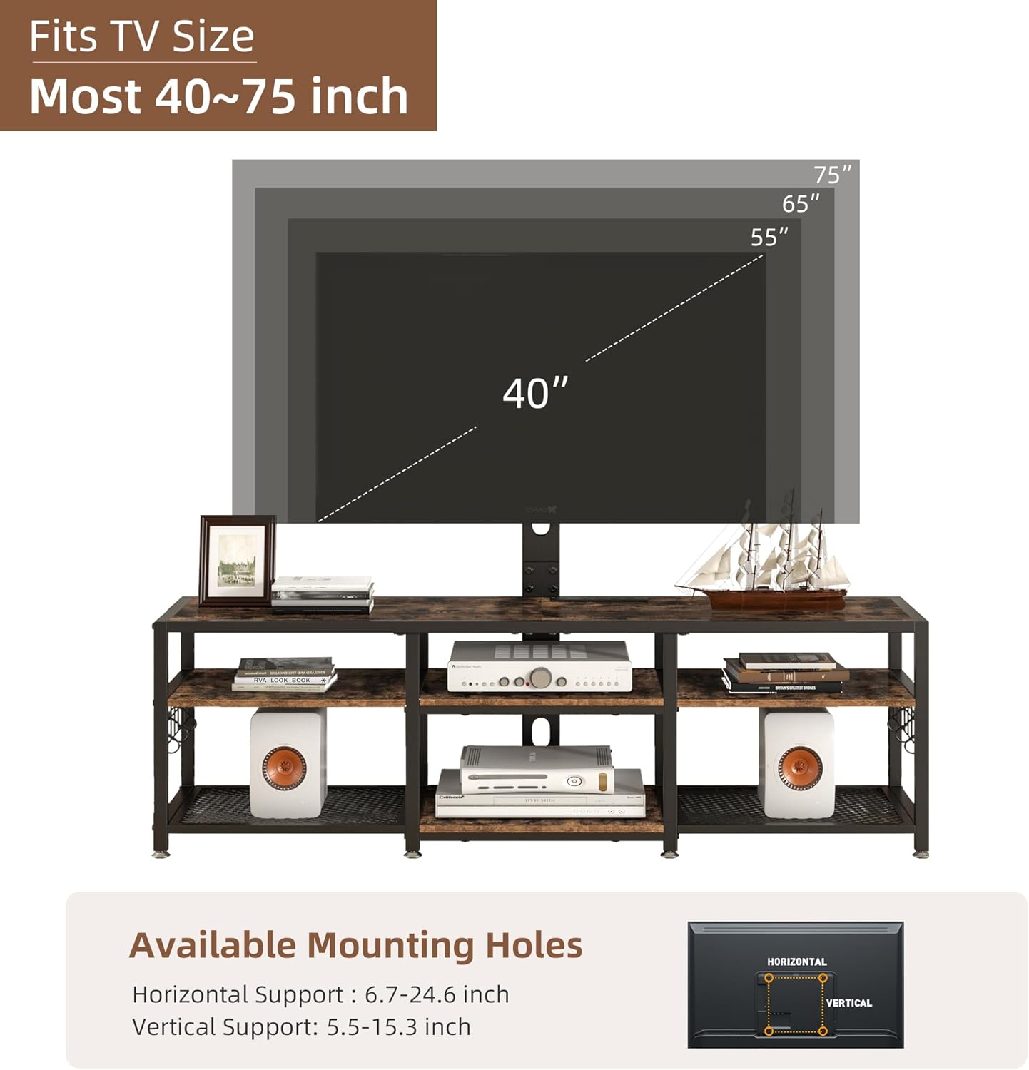 VECELO TV Stand with Mount and Power Outlets