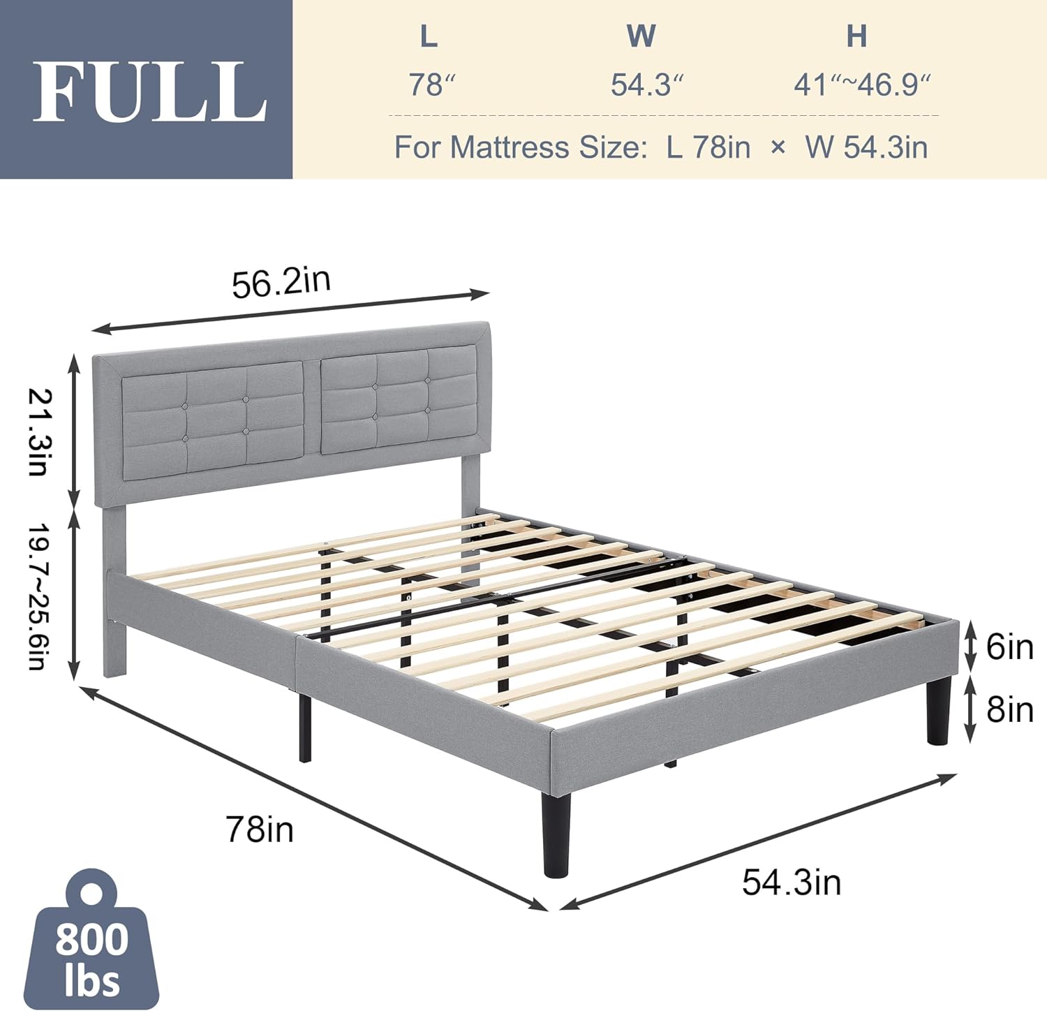 VECELO Upholstered Platform Bed Frame with Height Adjustable Headboard - VECELO