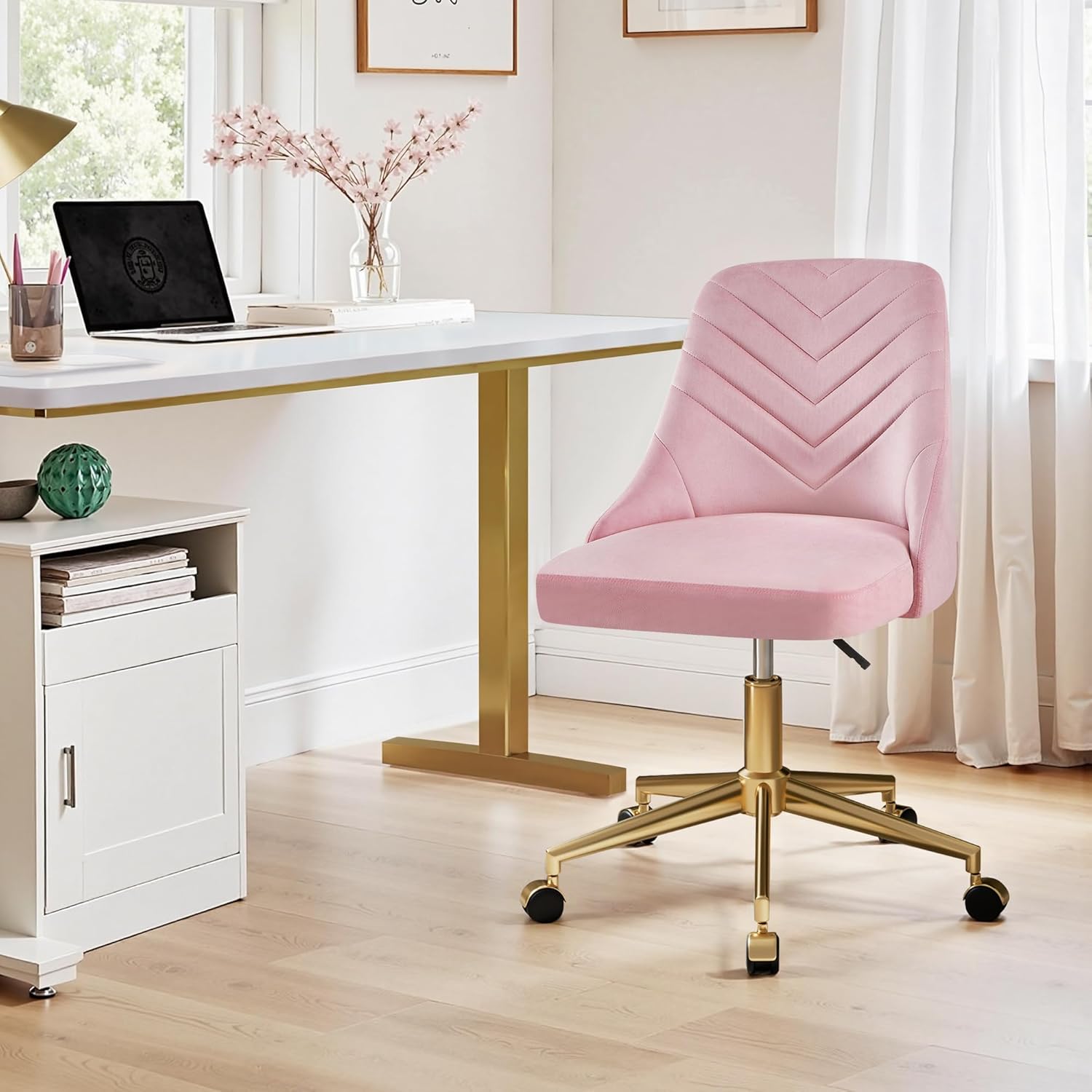 VECELO Velvet Vanity Desk Chair with Height-Adjustable