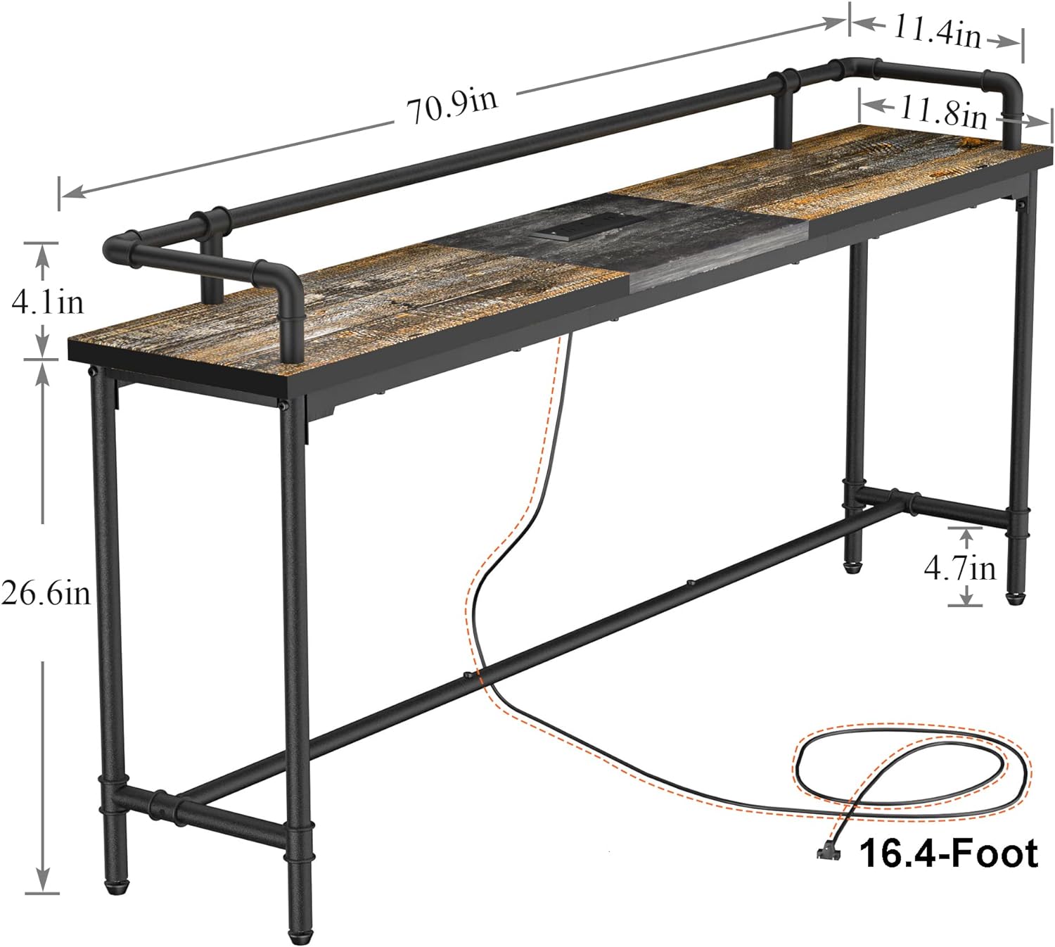VECELO Extra Long Console/Sofa Table with Charging Station&Power Outle - VECELO