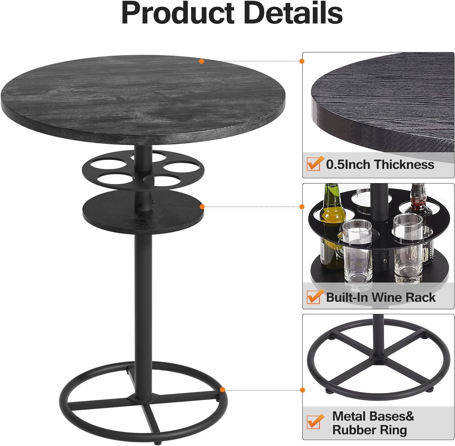 VECELO 3 Piece Bar Table Set, Small 2-Tier Round Pub Table with Barstools - VECELO