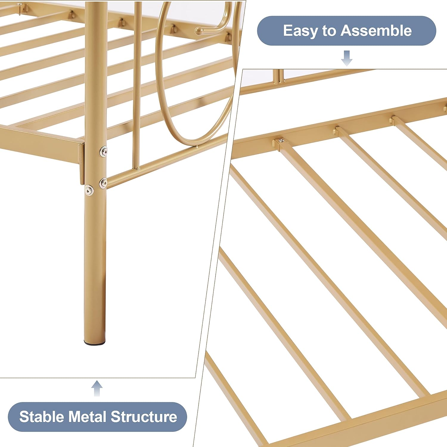 VECELO Metal Daybed Frame Multifunctional Platform Bed Sofa Mattress Foundation with Deluxe Headboard, Black