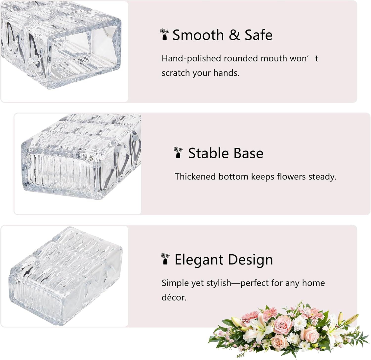 VECELO Crystal Glass Vase - Textured Clear Flower Vase