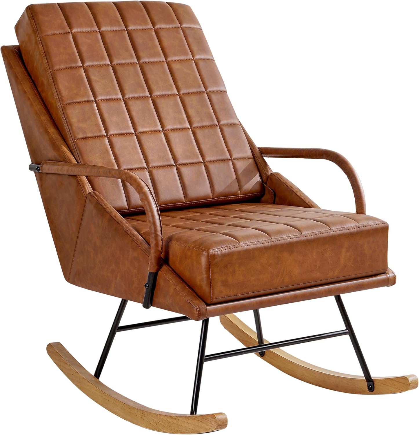 VECELO Rocking Chair Nursery Leather Glider Rocker with High Backrest