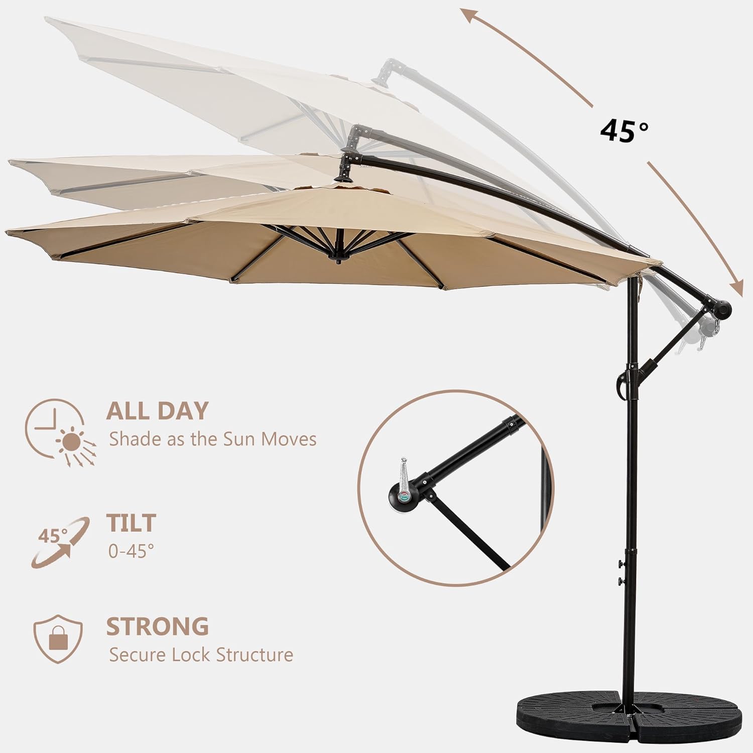 VECELO 10ft Offset Patio Umbrella with UV Protection Waterproof for Outdoor - VECELO