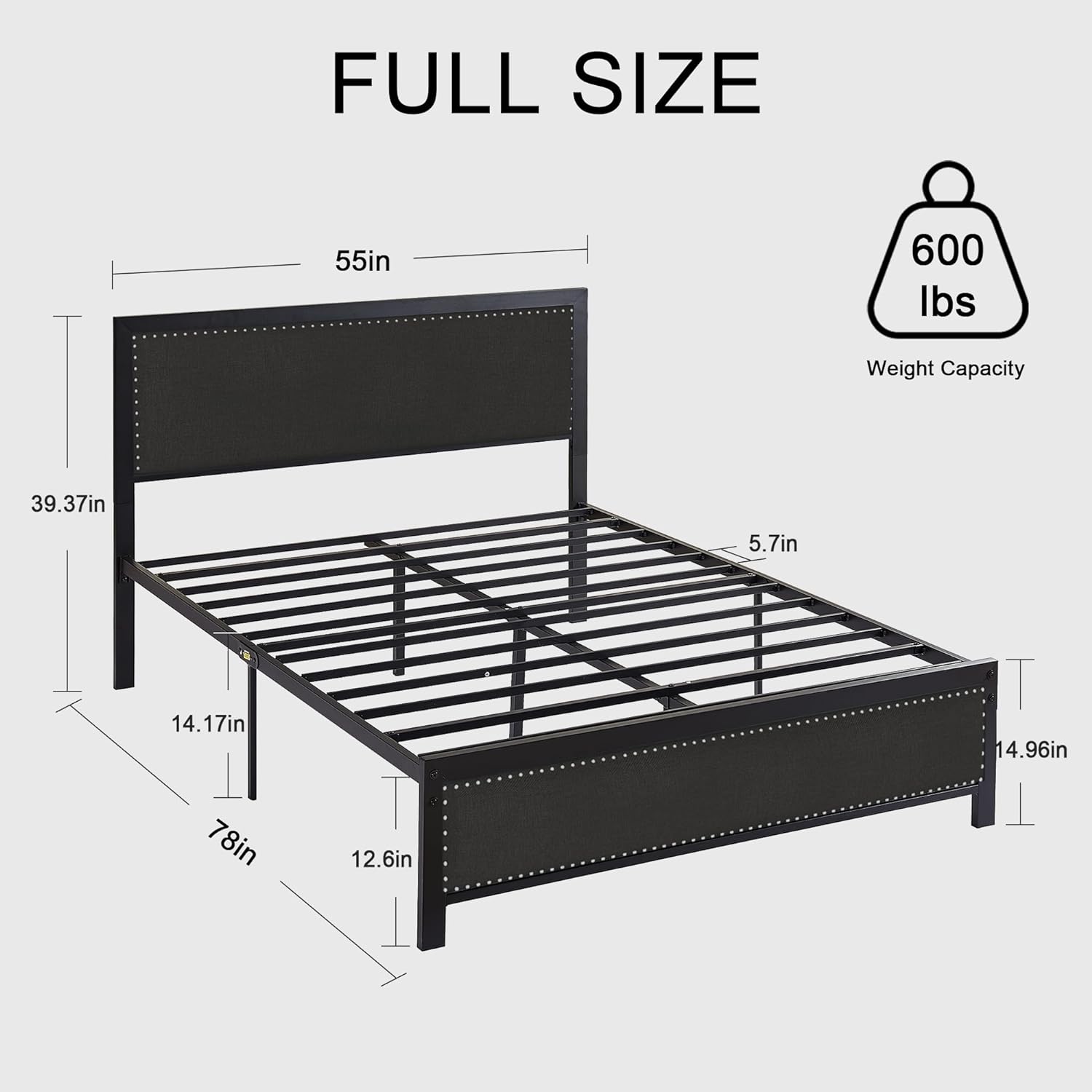 VECELO Bed Frame with Linen Fabric Headboard and Footboard No Box Spring Needed - VECELO