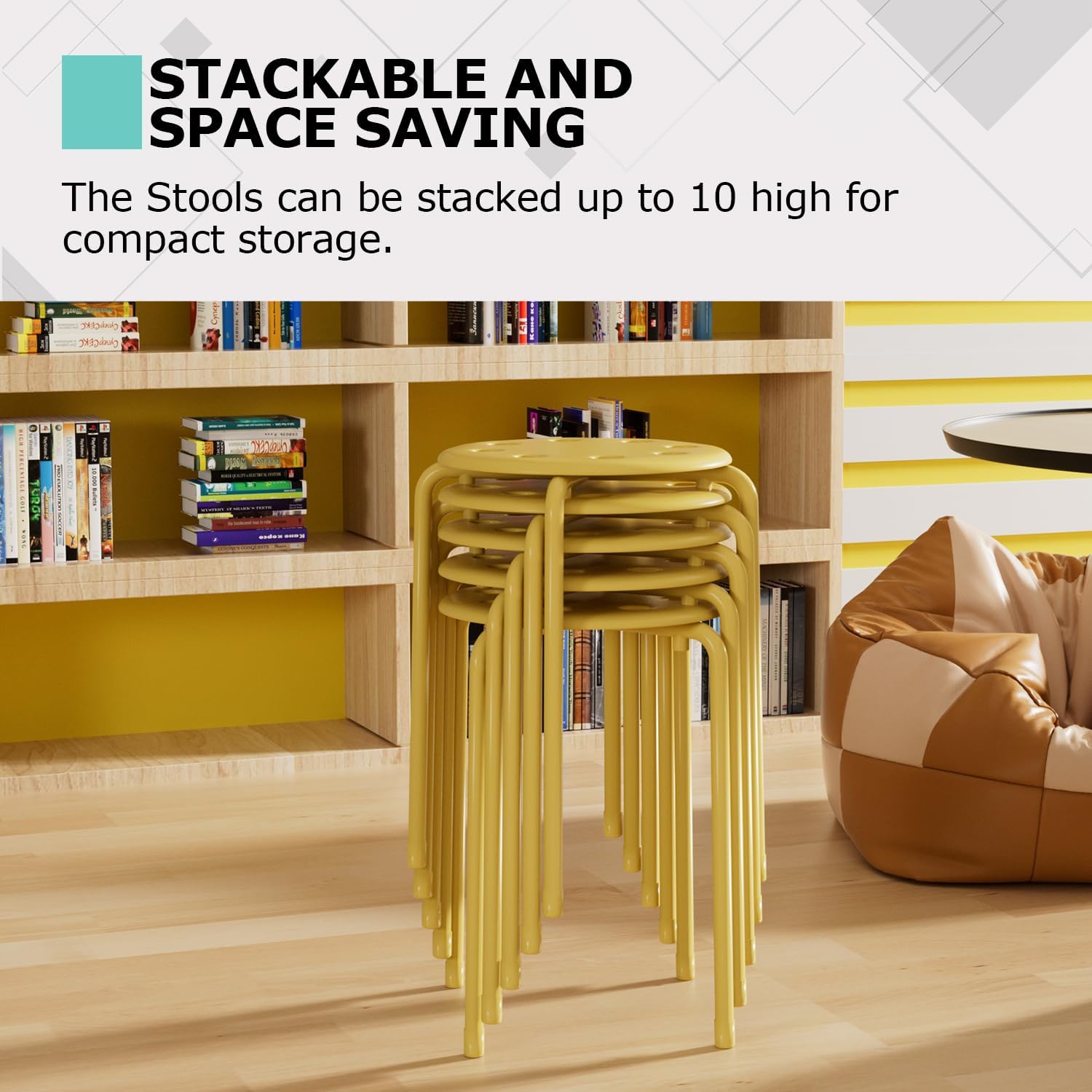 VECELO 6-Piece Stacking Stools, 17.7 Inch Standard Height - VECELO