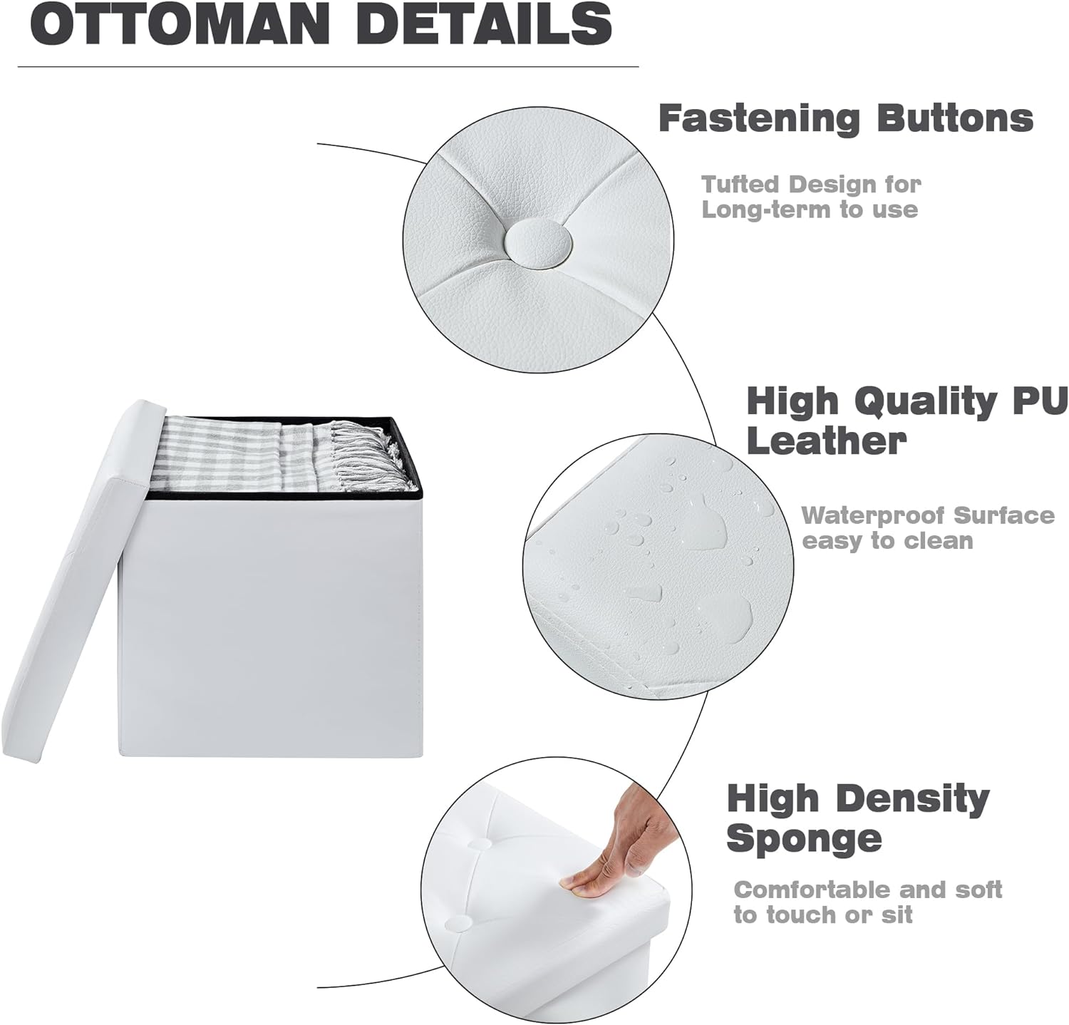 VECELO Storage Ottoman Bench End of Bed 43'' Footstool Footrest Stool Shoestool - VECELO