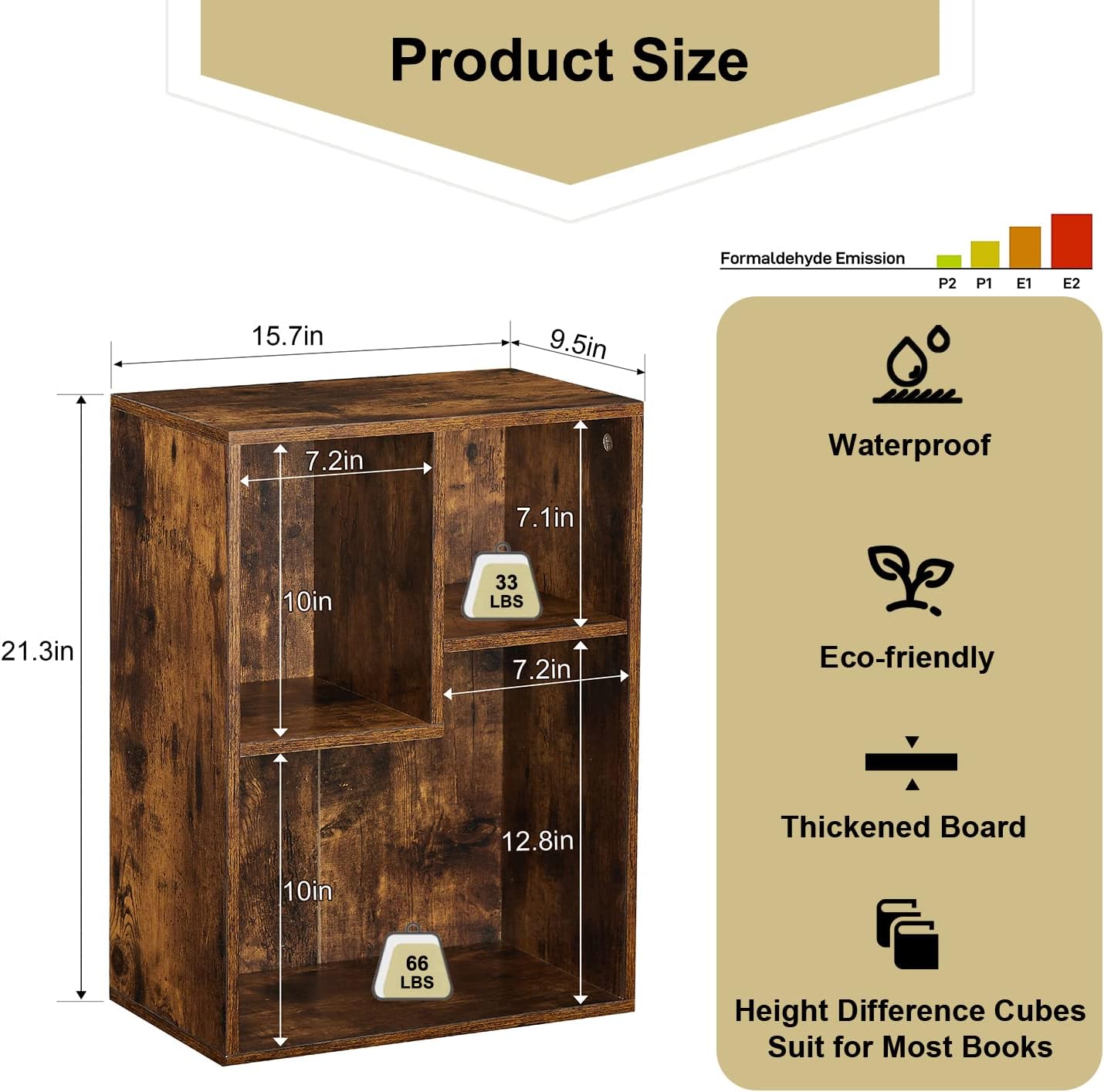 VECELO 3-Cube Wide Open Bookcase, Small Bookshelf 2-Tier Storage Organizer - VECELO