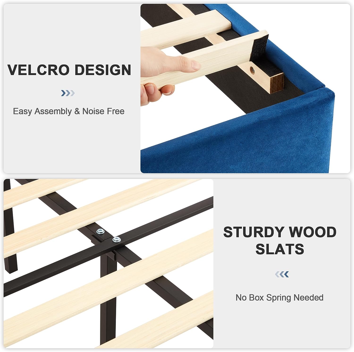 VECELO Upholstered Platform Bed Frame with Adjustable Fabric Headboard