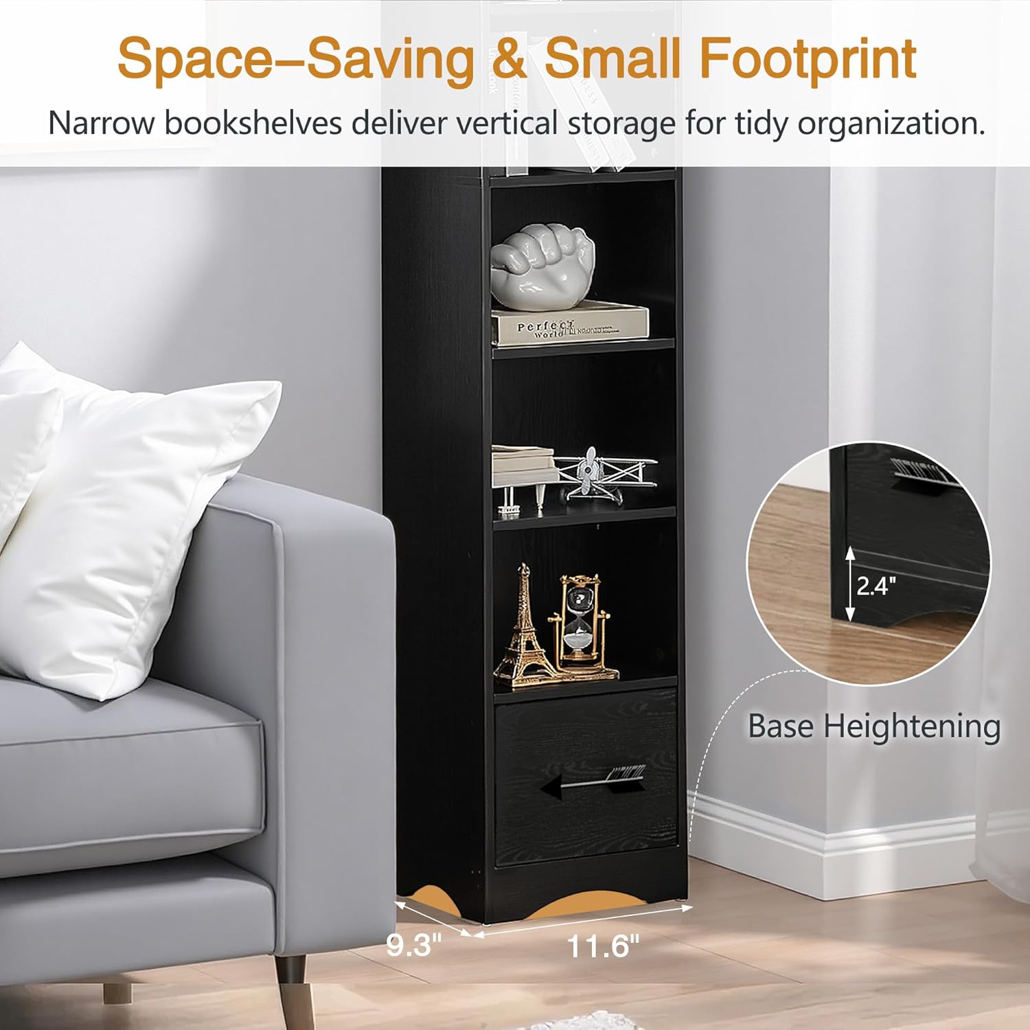 VECELO 8-Tier Tall Narrow Bookshelf