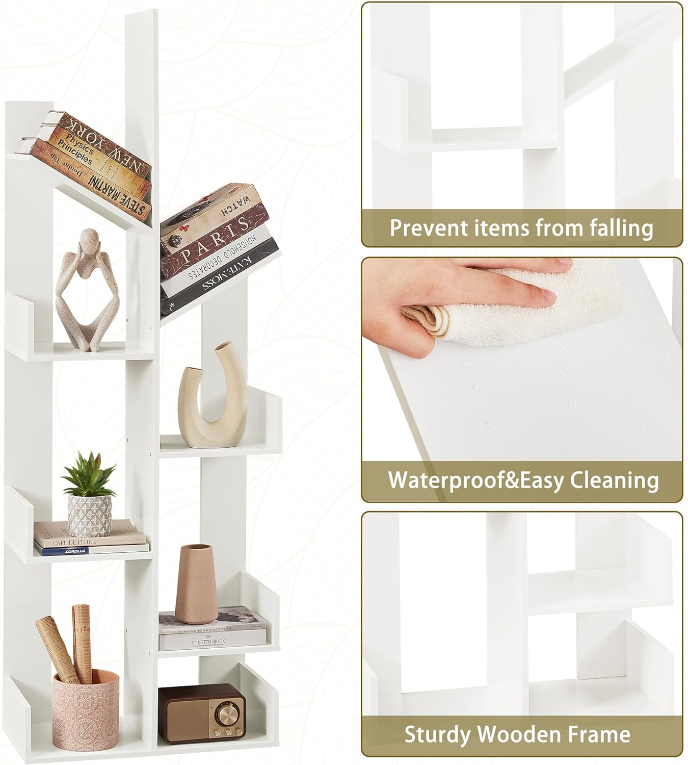 VECELO Tree Bookshelf,8 Shelf Storages Bookcase