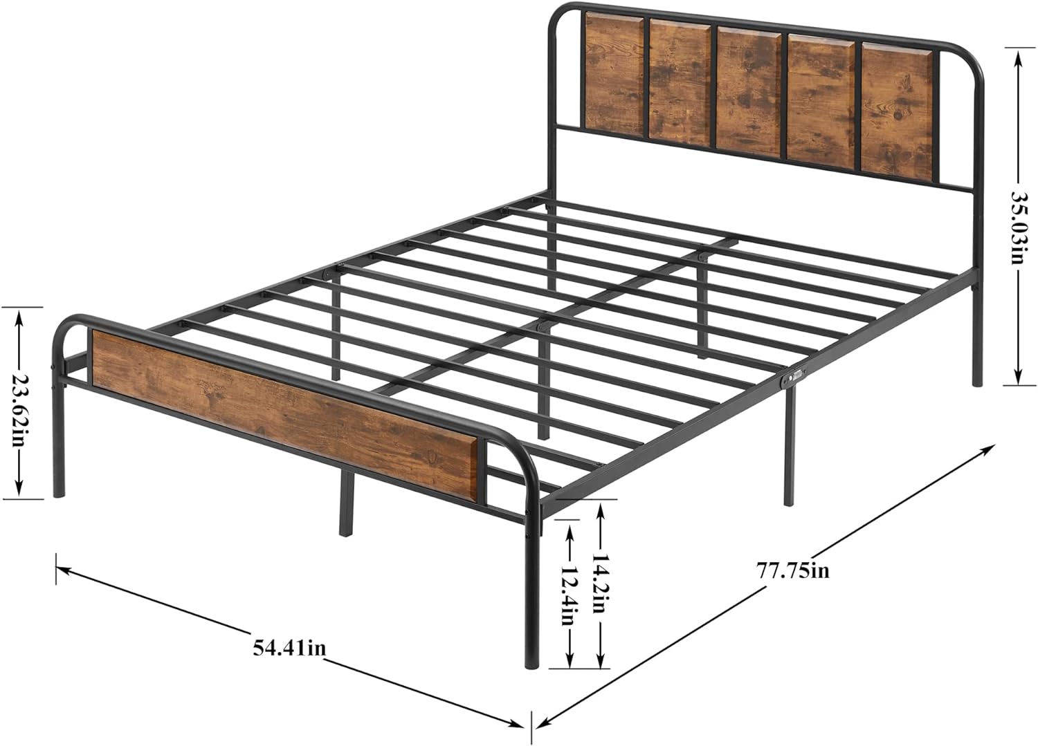 VECELO Bed Frame Metal Platform with Wooden Headboard Footboard Heavy Duty Mattress Foundation - VECELO