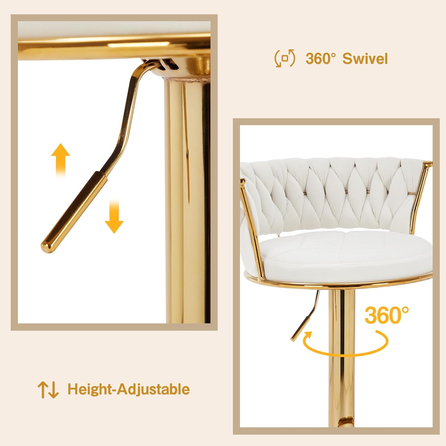 VECELO Bar Stools Set of 2, Adjustable Barstools Counter Height Stools with Back and Arm - VECELO