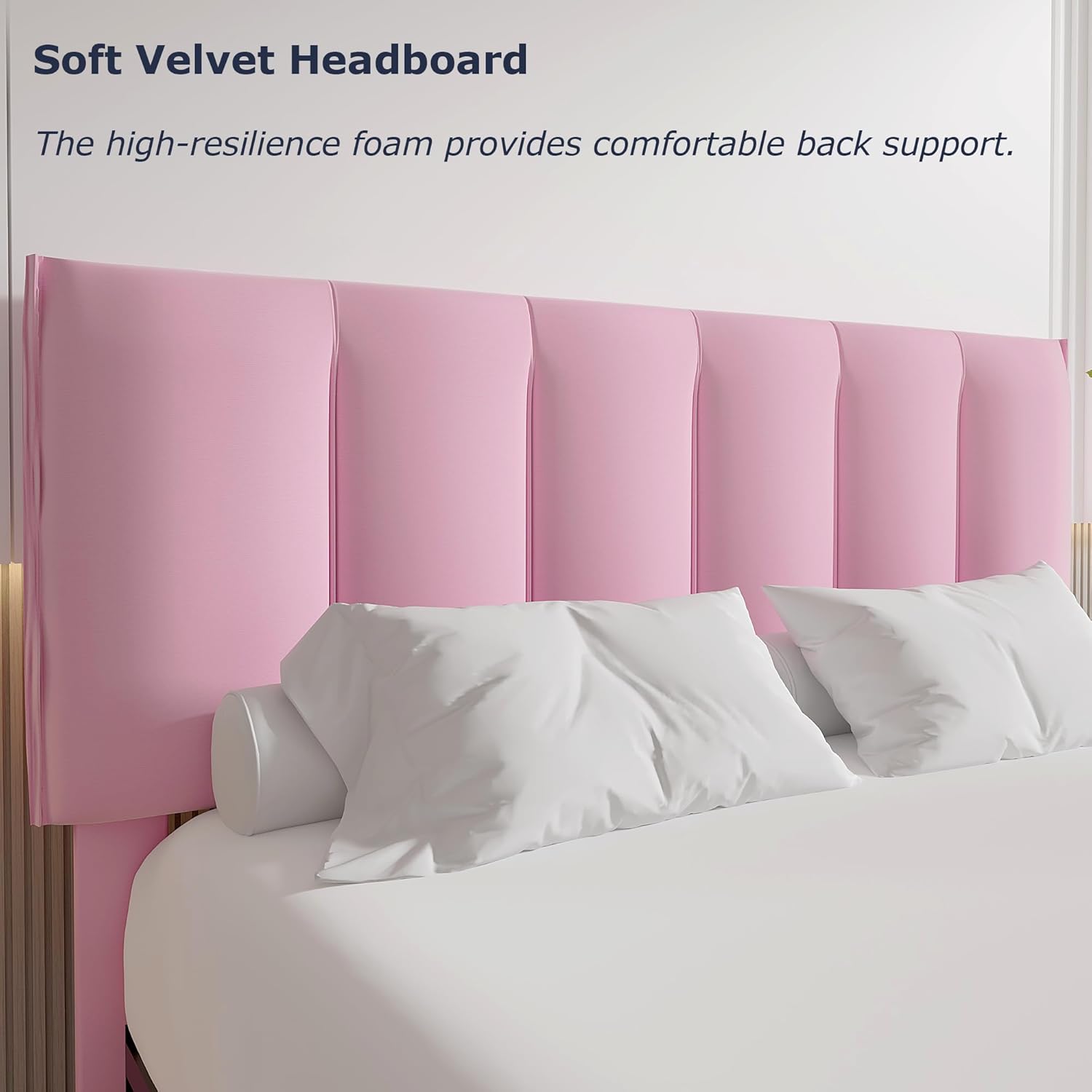 VECELO Upholstered Bed Frame with 4 Storage Drawers and Adjustable Velvet Headboard