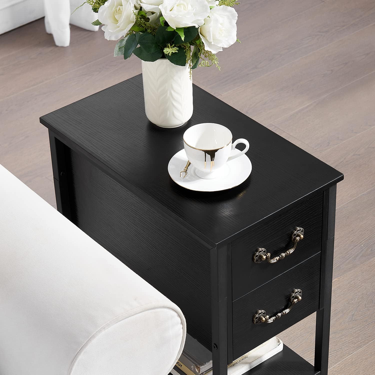 VECELO End Tables,Narrow Nightstands with Charging Station & USB Ports &Drawers - VECELO