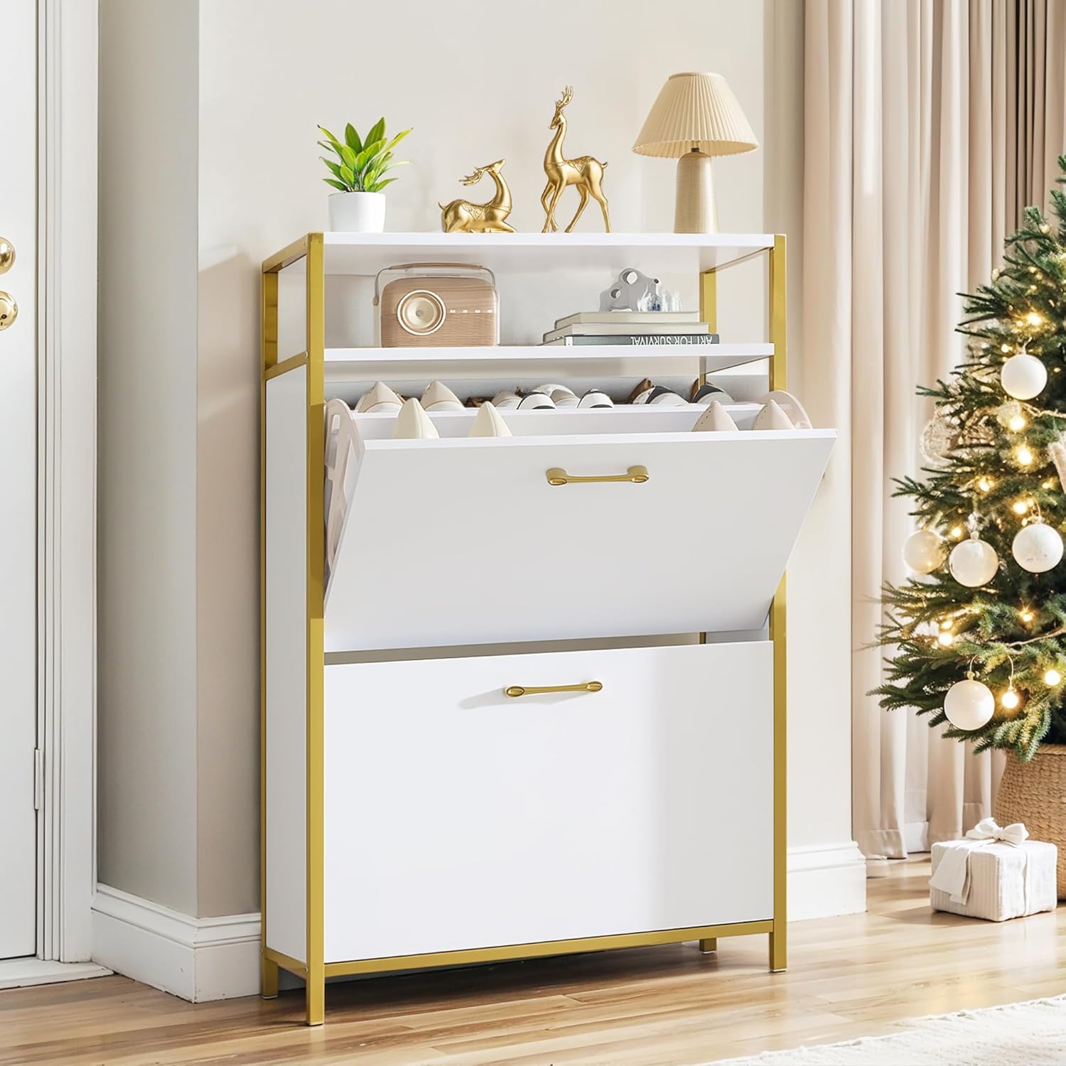 VECELO Shoe Storage Cabinet with 2 Flip