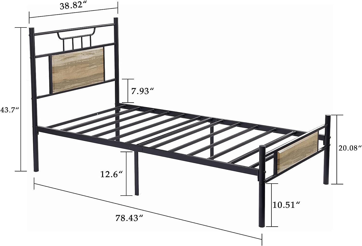 VECELO Platform Bed Frame with Wood Headboard No Box Spring Needed Heavy Duty Steel Slat