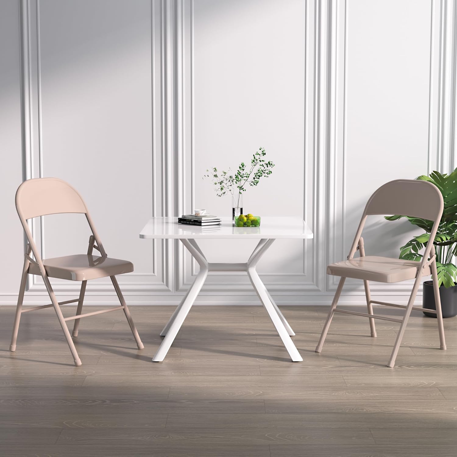 VECELO Metal Frame Steel Folding Mounted Chairs with Triple Braced & Double Hinged Back Set of 4 - VECELO