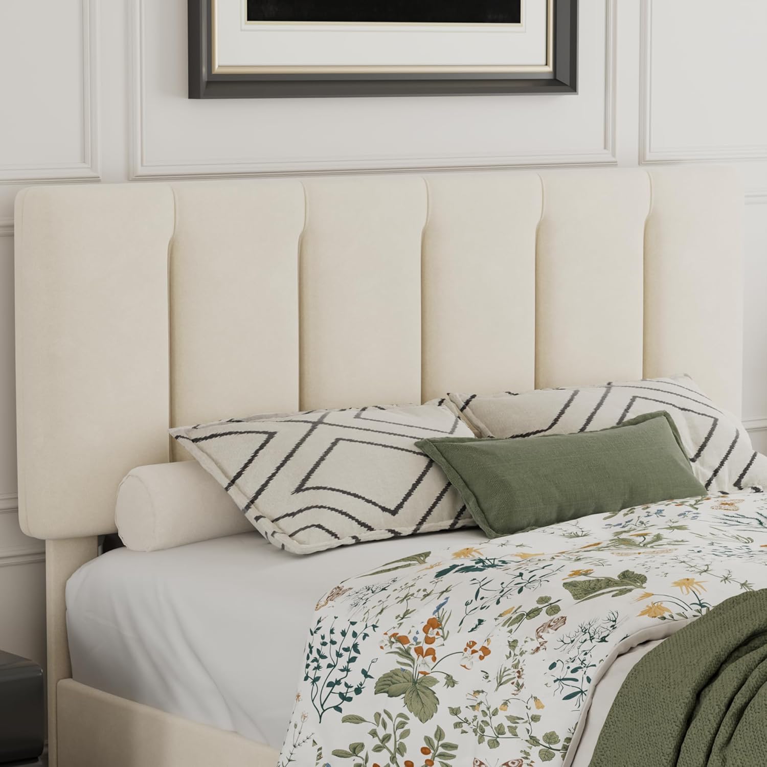 VECELO Modern Upholstered Platform Bedframe, Adjustable Headboard