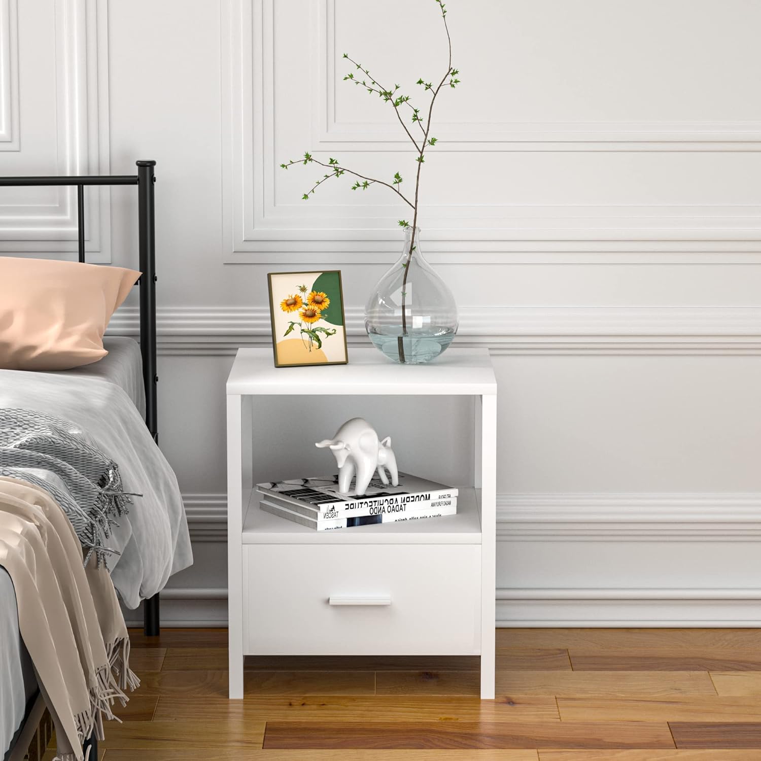 VECELO Nightstand Modern Square End Side Table, 1 Pack/2 Packs - VECELO