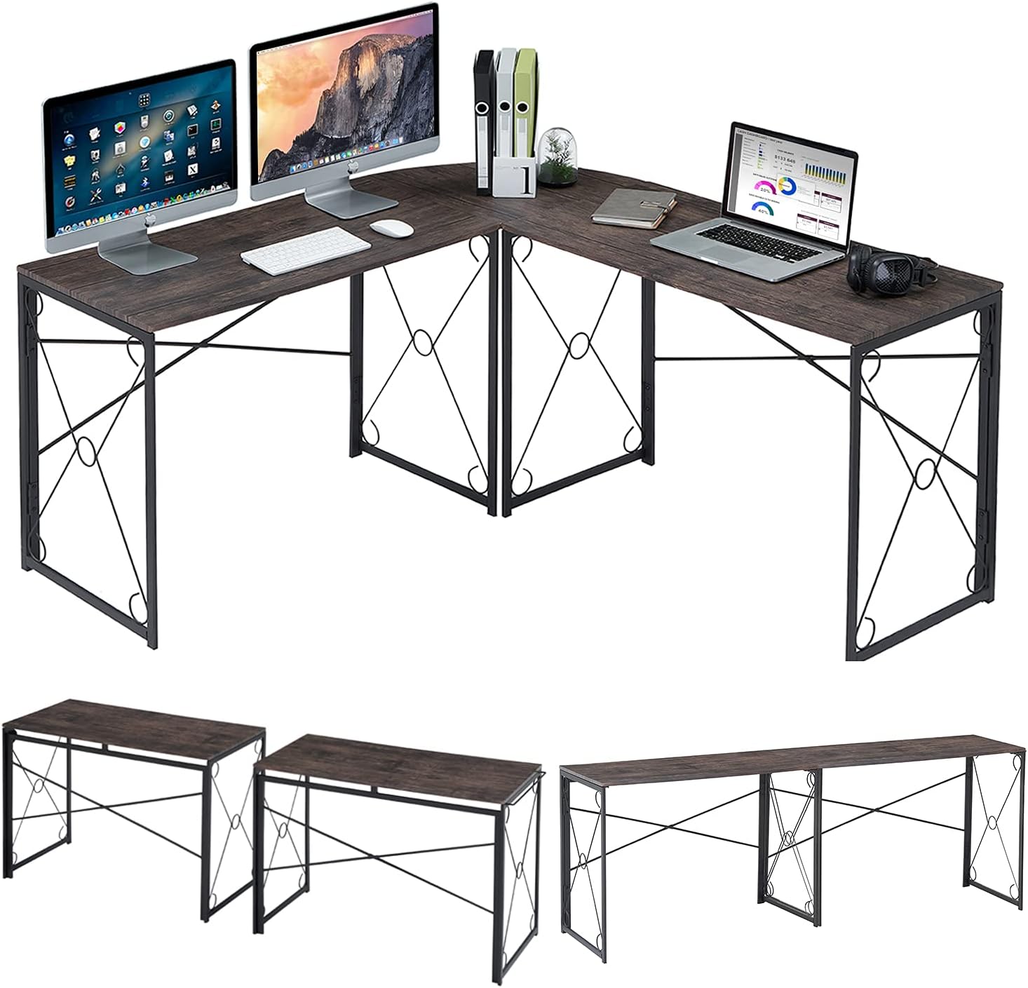 VECELO L Shaped Large Computer Corner Desk Industrial Home Office Workstation