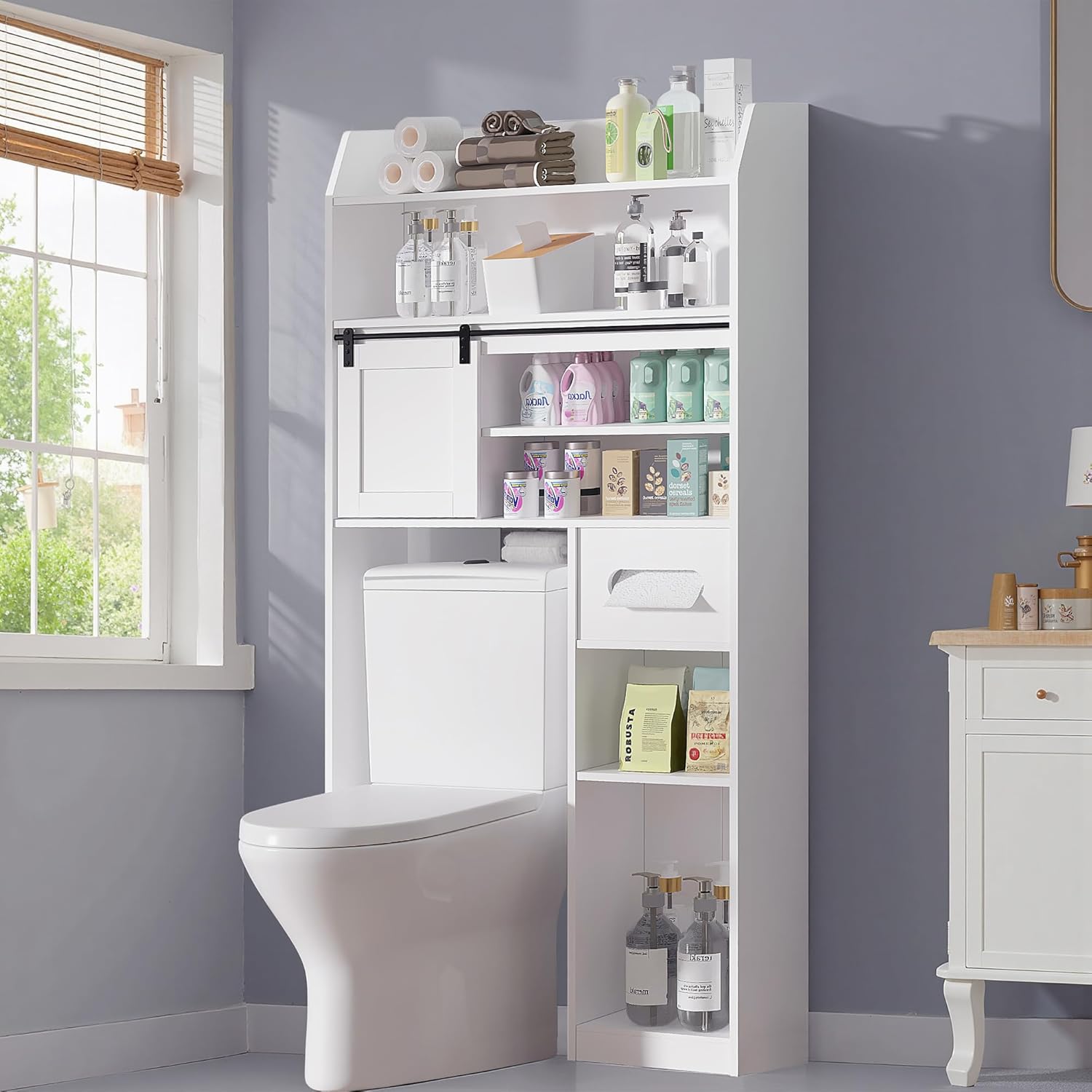 VECELO Over The Toilet Storage Cabinet with Sliding Doors