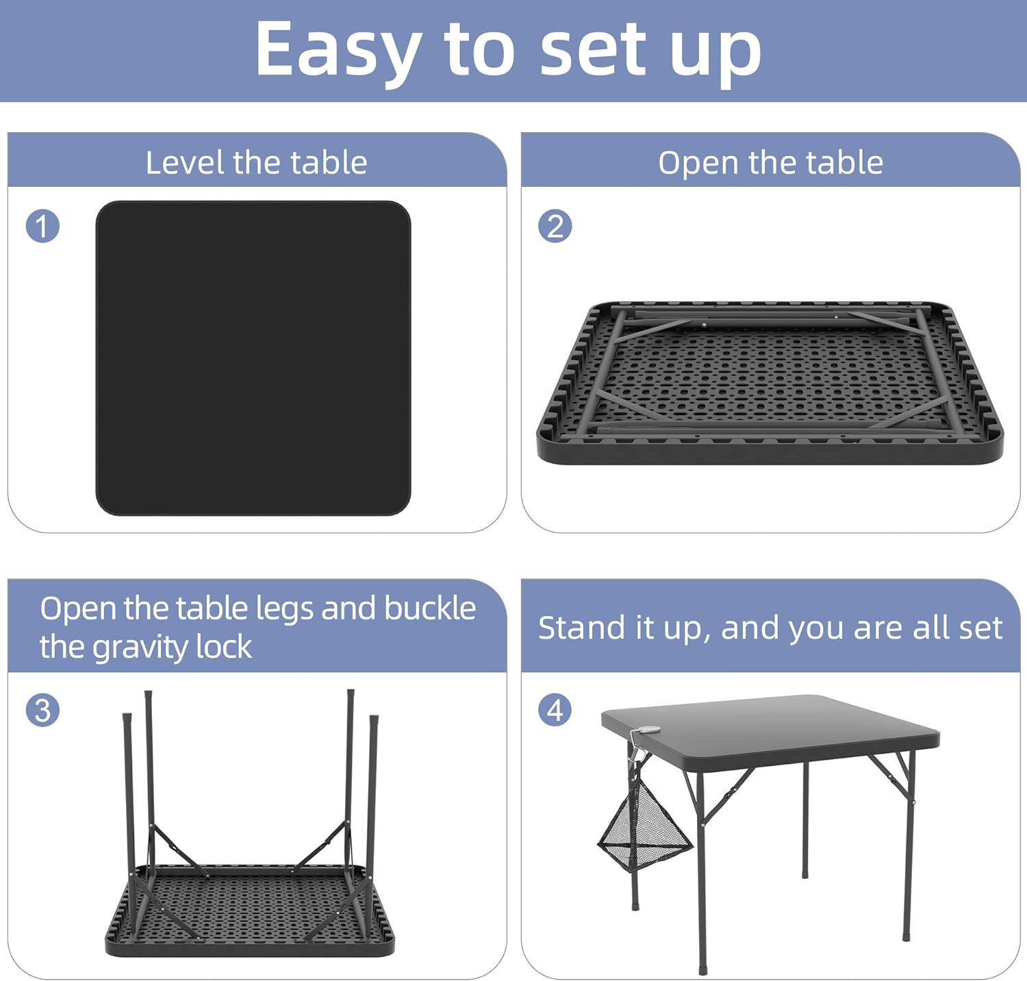 VECELO Folding Plastic Card Table Square with Mesh Bag - VECELO