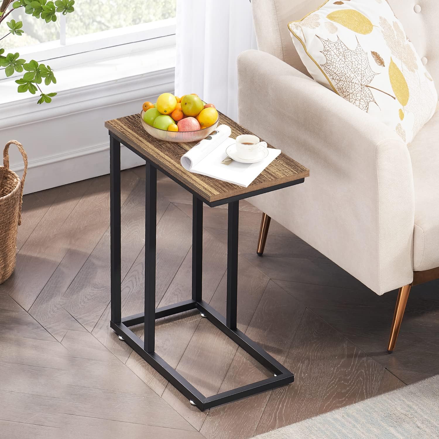 VECELO C Shaped End Side Table for Sofa Couch and Bed Snack TV Tray - VECELO