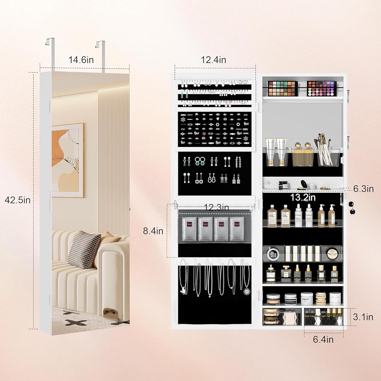 VECELO LED Mirror Jewelry Cabinet - VECELO